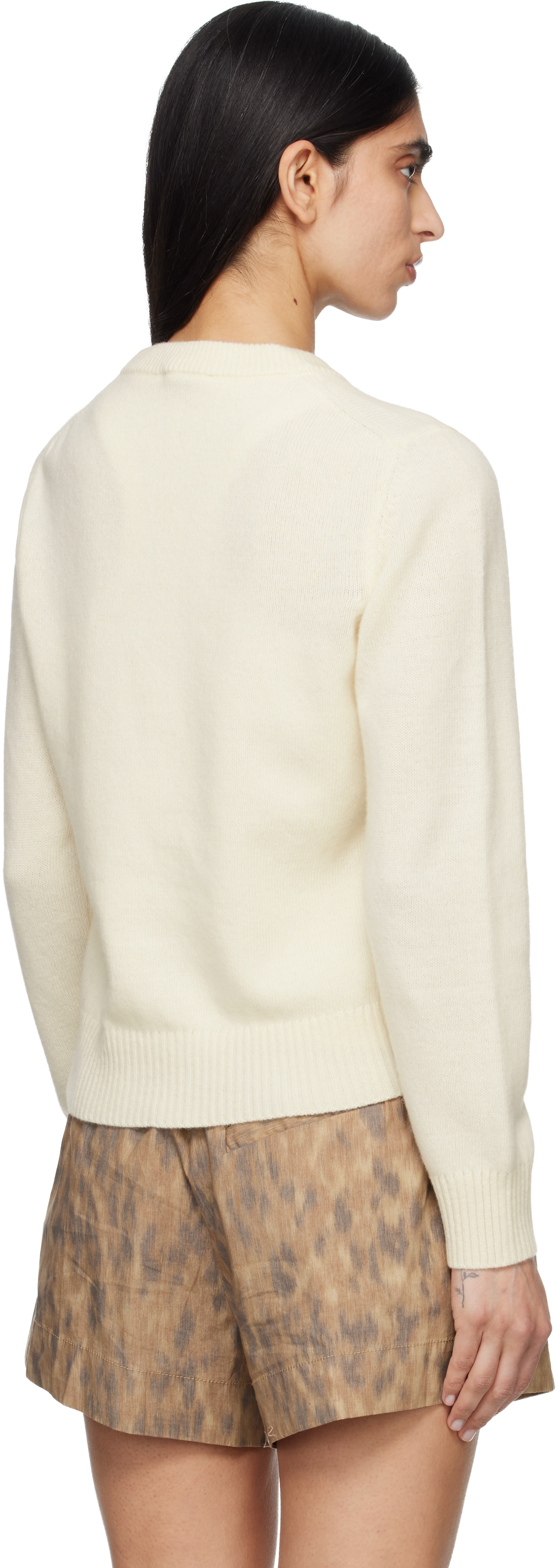 GANNI - Pull blanc cassé en laine à image