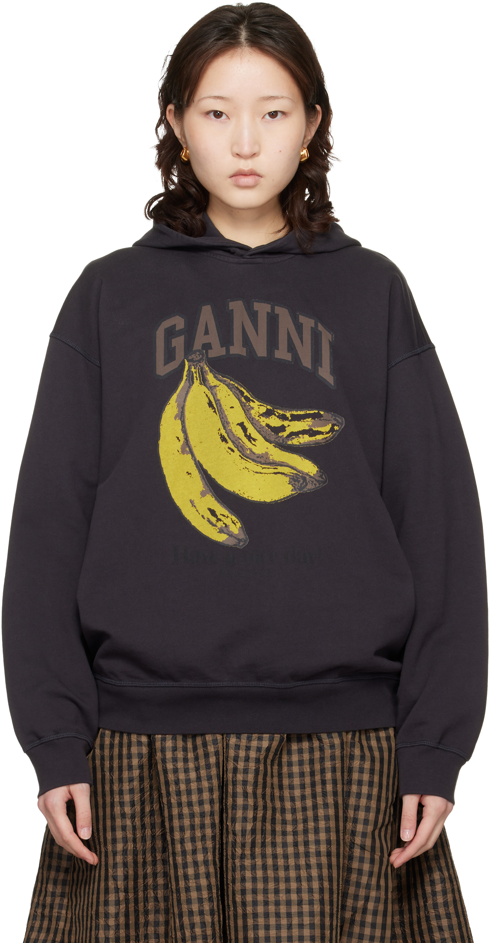 GANNI: Black Isoli Banana Print Hoodie | SSENSE