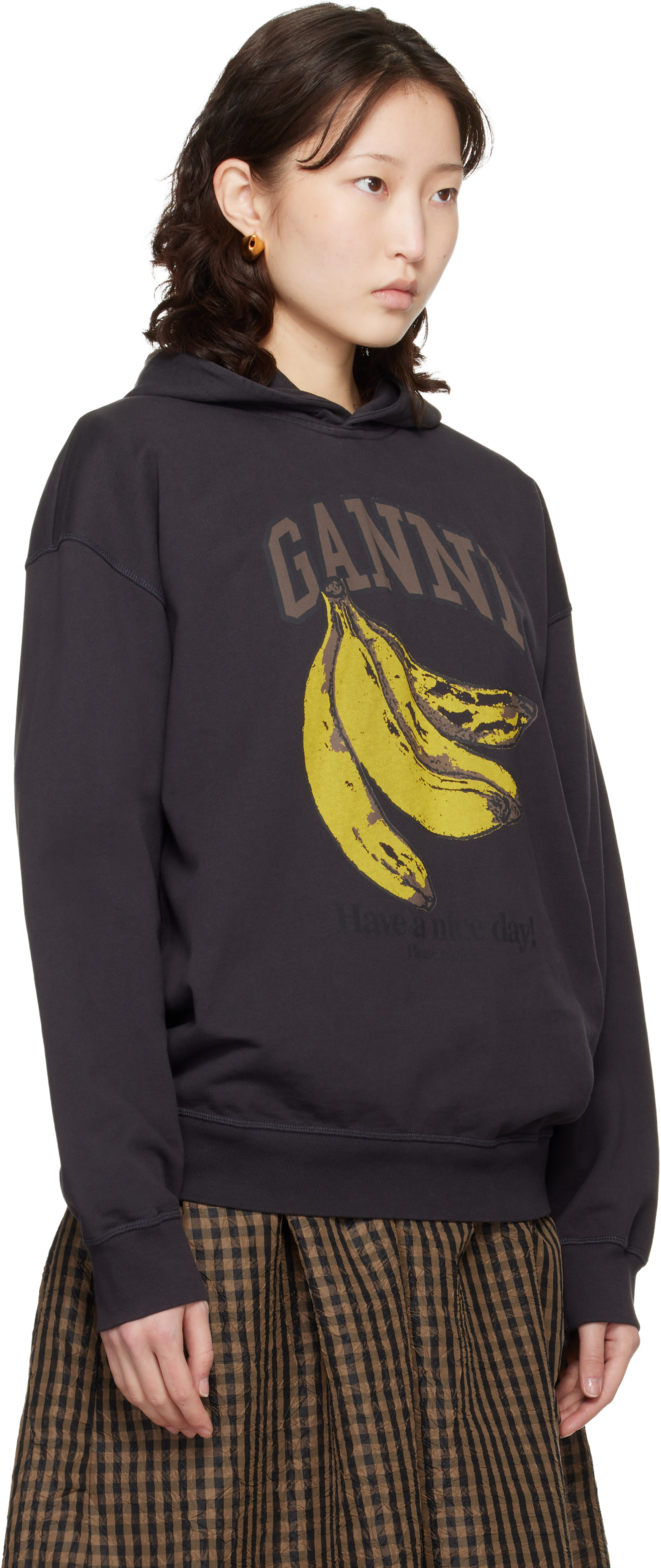 GANNI - Pull à capuche noir à image de bananes - Isoli