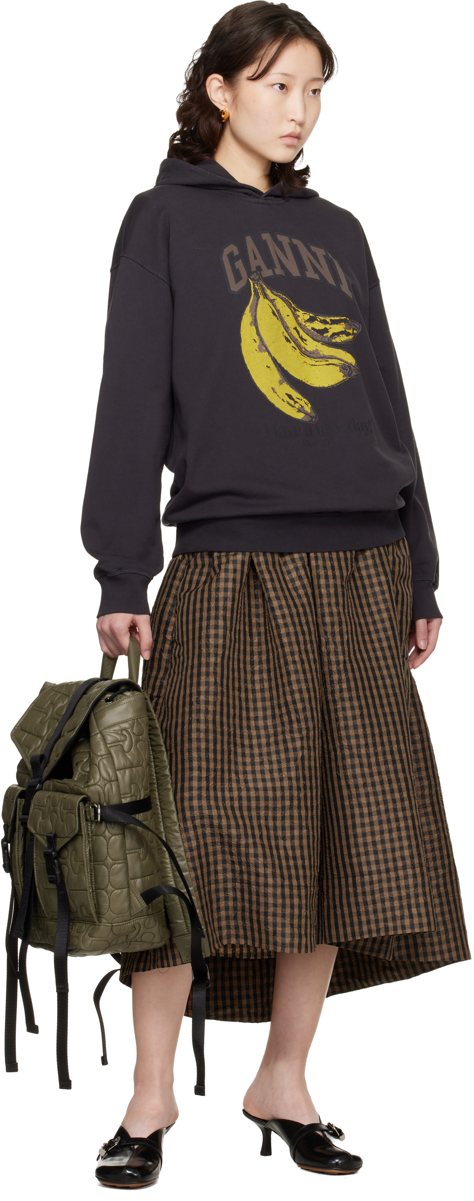 GANNI - Pull à capuche noir à image de bananes - Isoli
