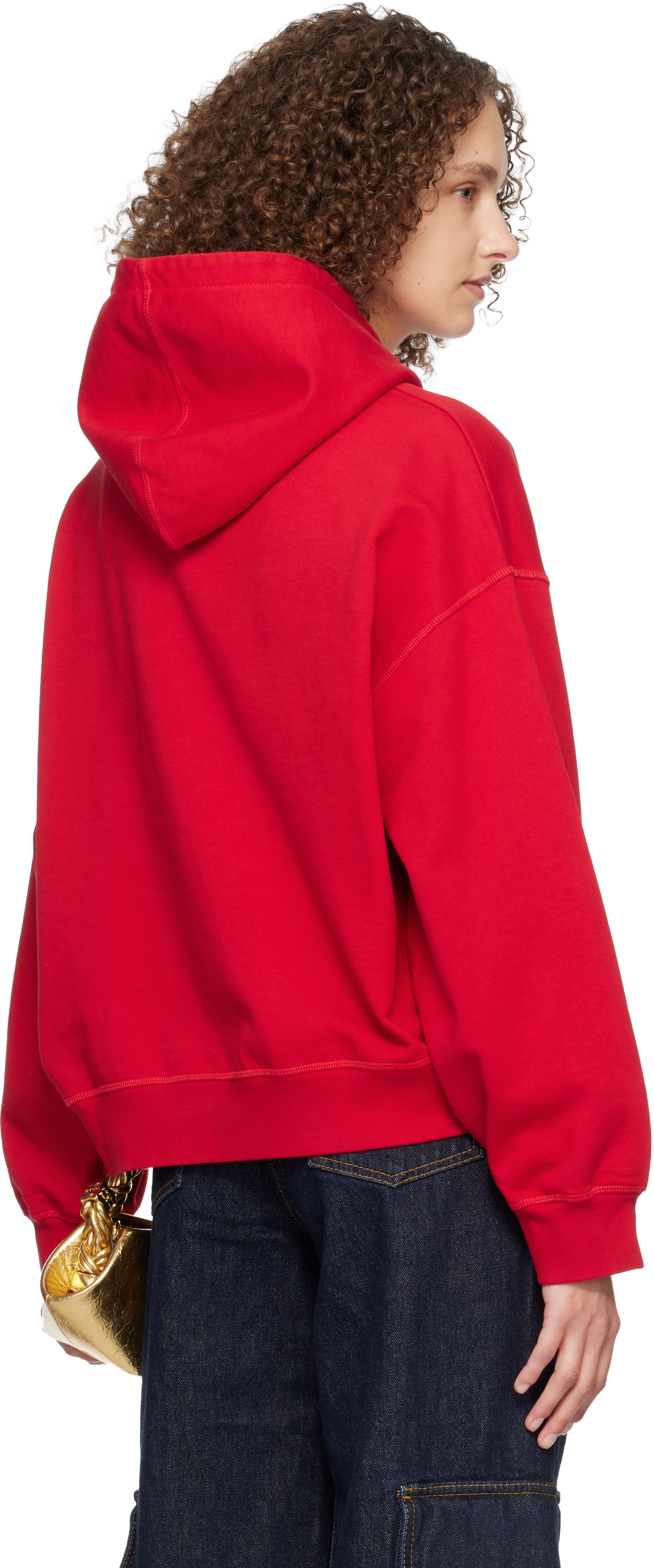 GANNI - Pull à capuche écourté rouge à image