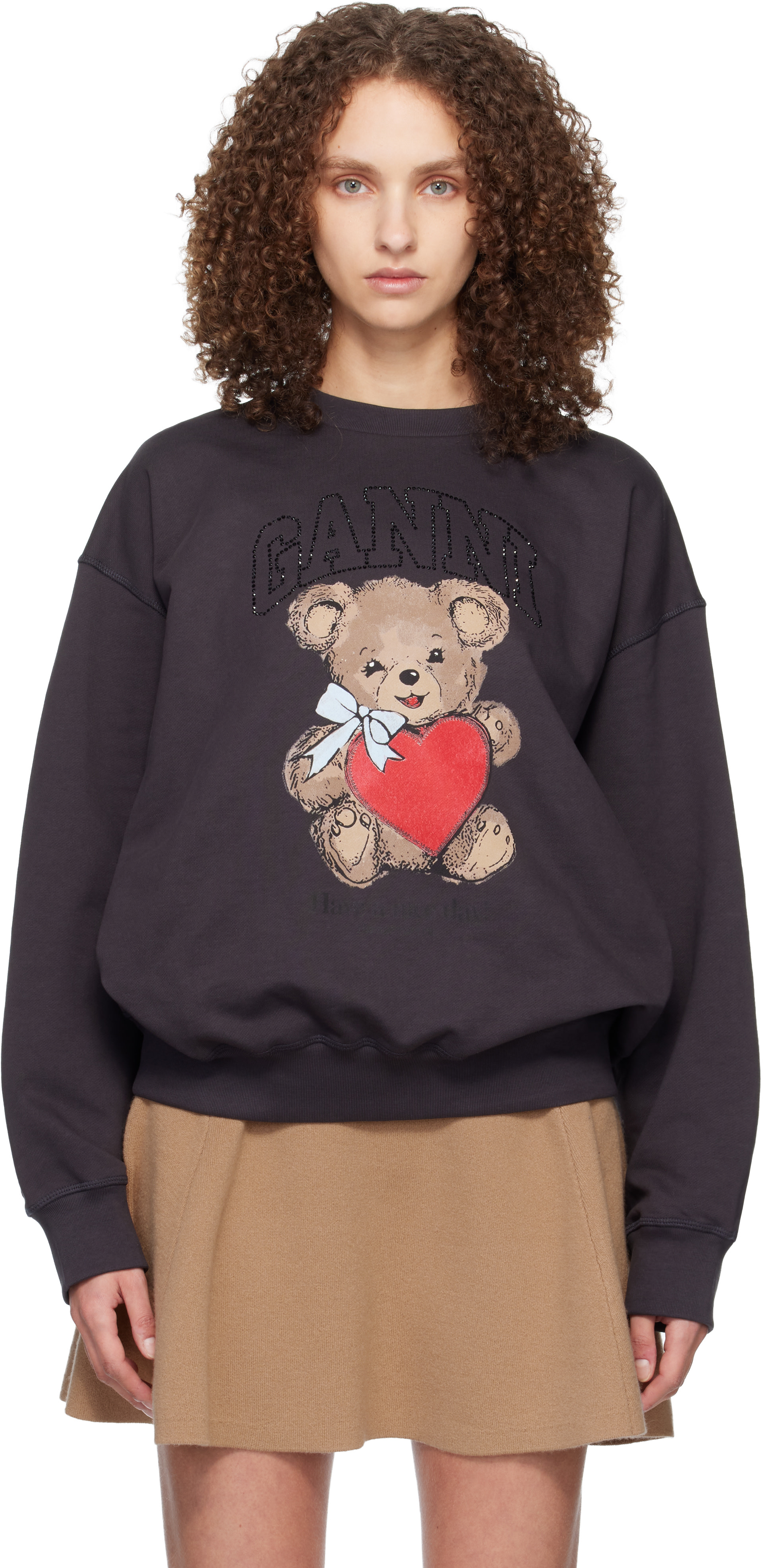 GANNI - Pull molletonné gris à image d'ourson