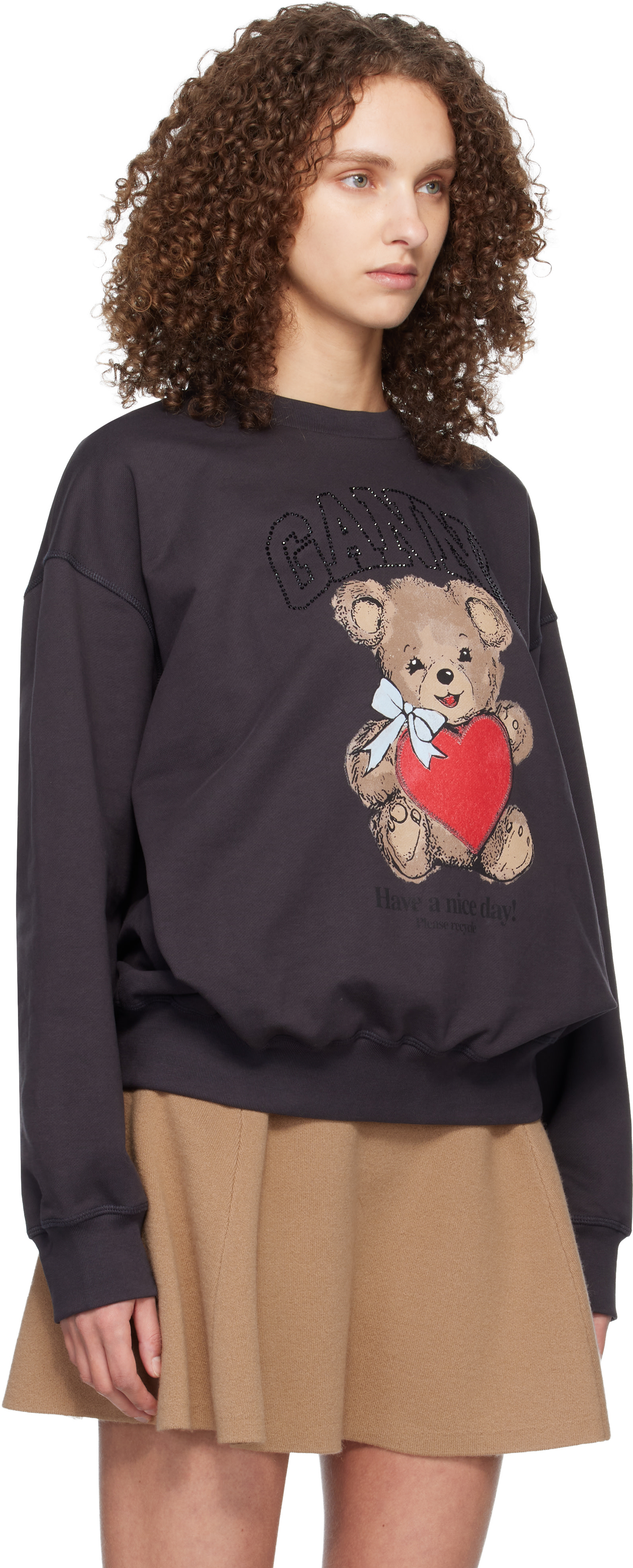 GANNI - Pull molletonné gris à image d'ourson