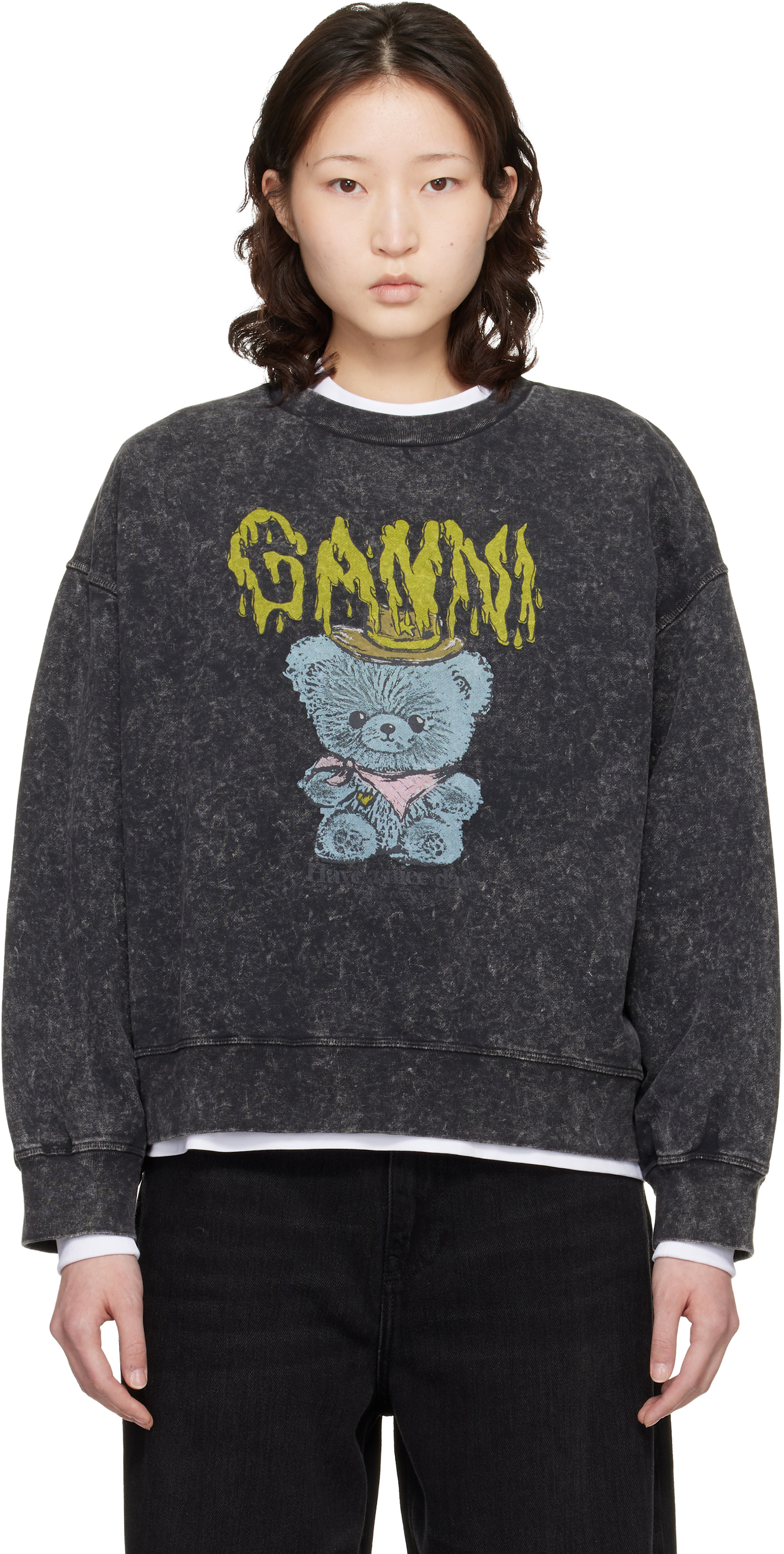 GANNI - Pull molletonné gris à effet délavé rétro