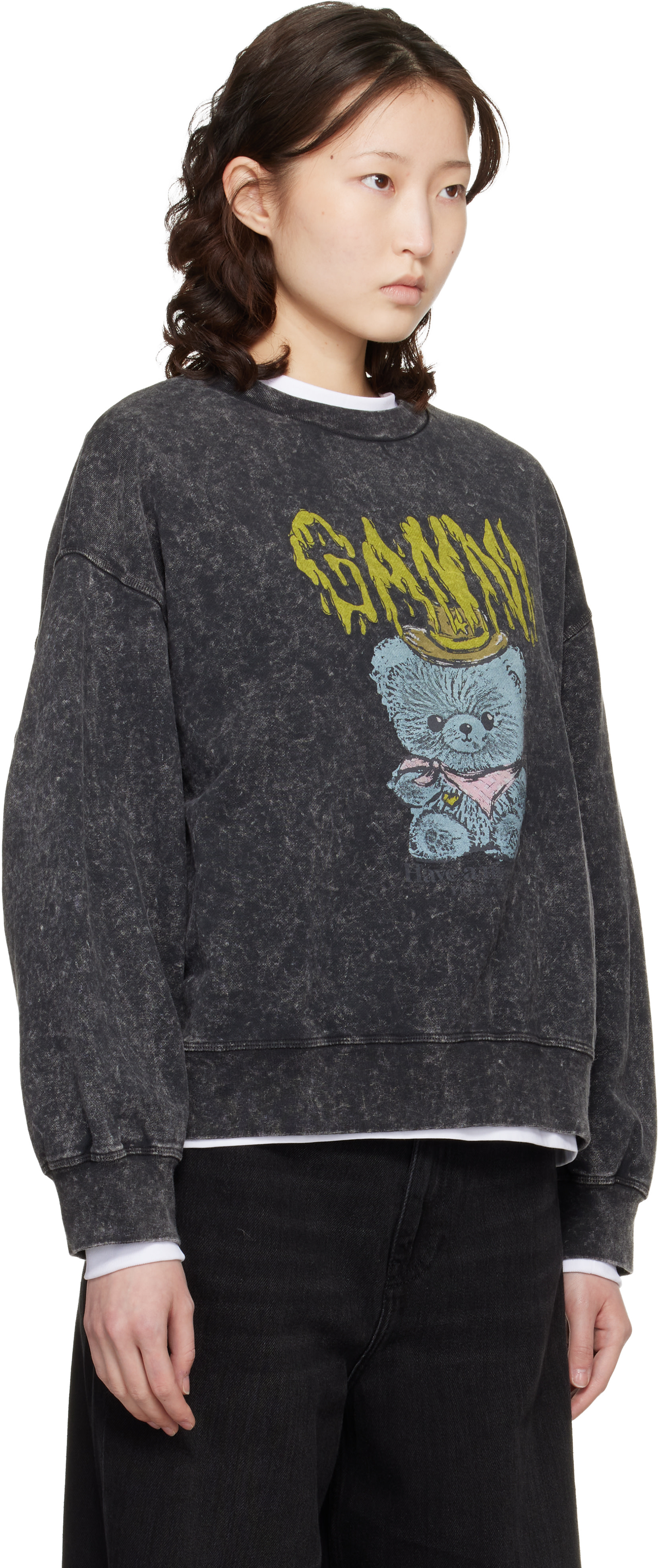 GANNI - Pull molletonné gris à effet délavé rétro
