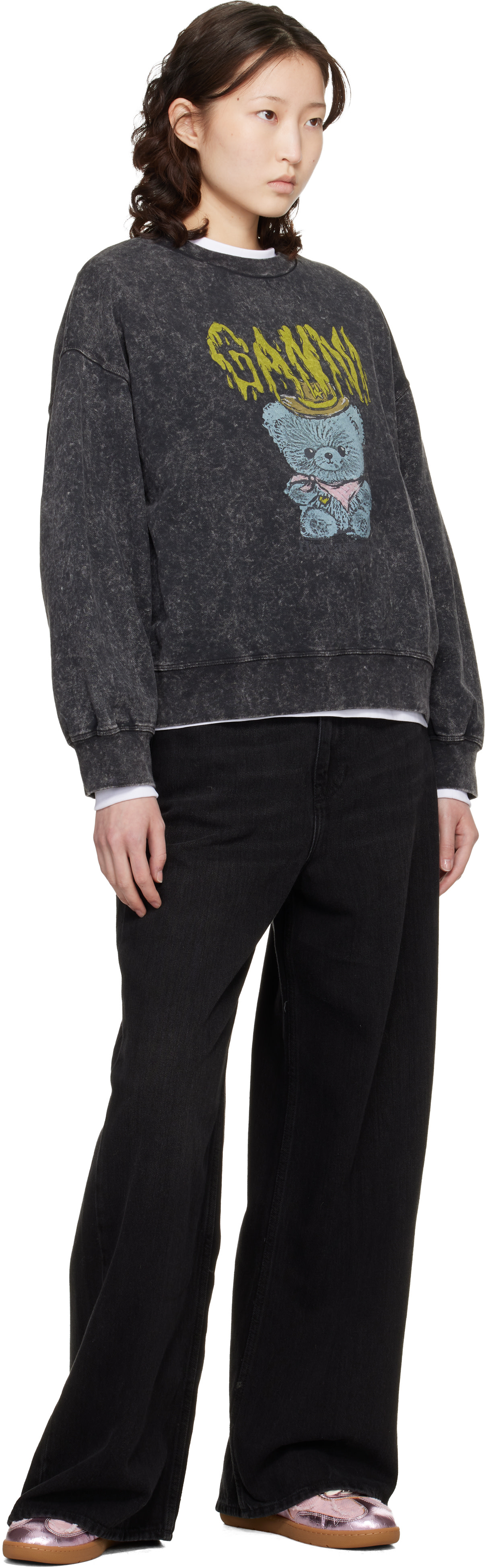 GANNI - Pull molletonné gris à effet délavé rétro