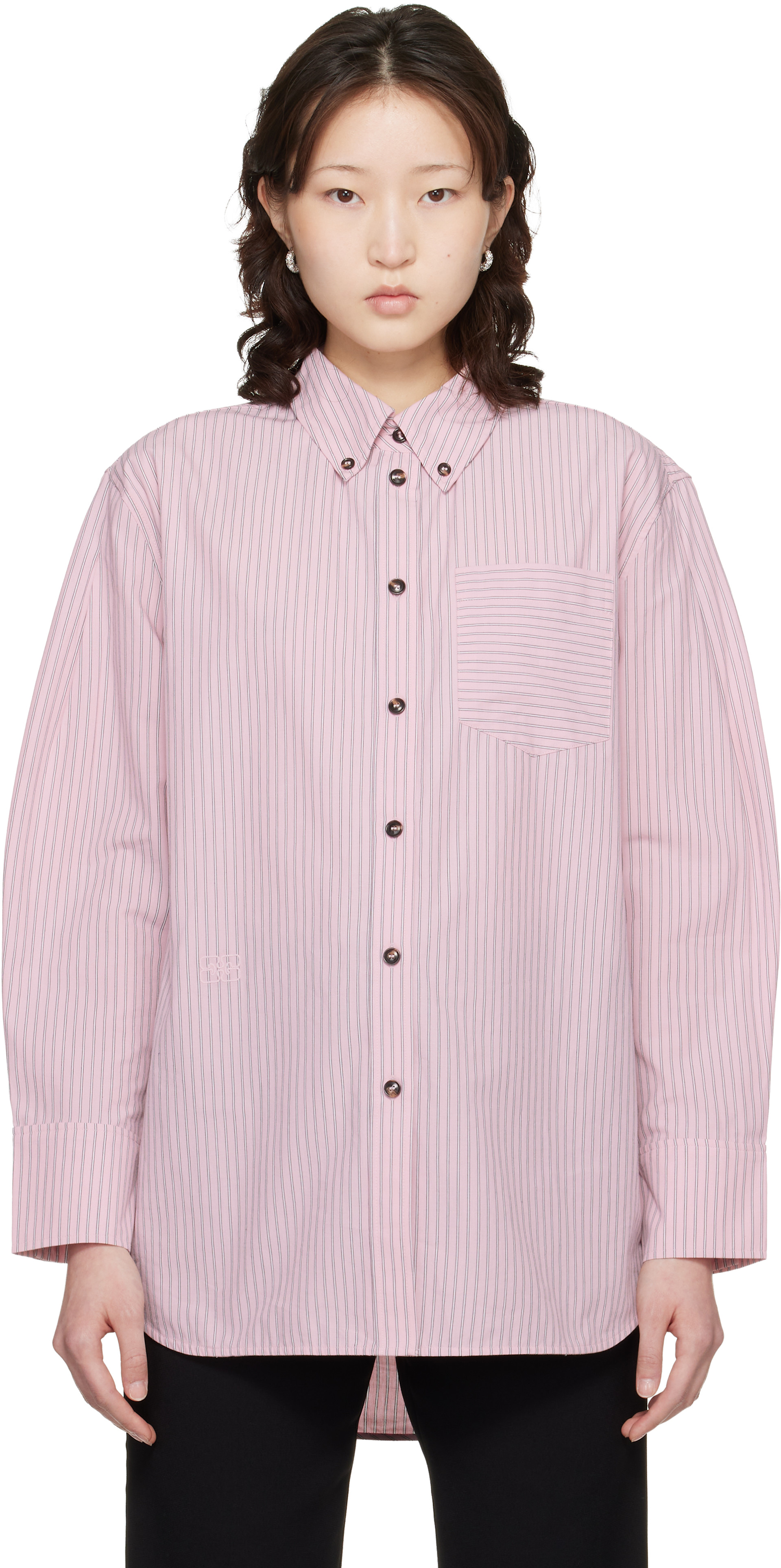GANNI - Chemise rose à rayures