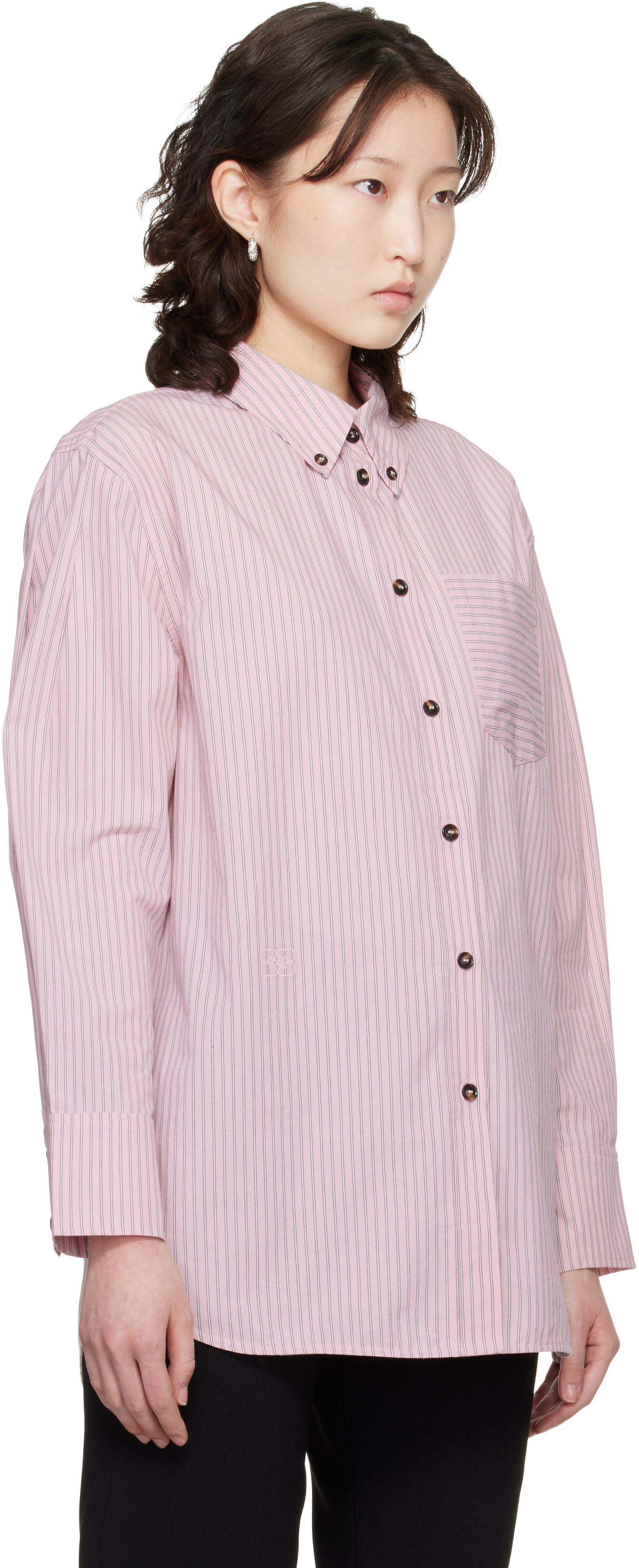 GANNI - Chemise rose à rayures