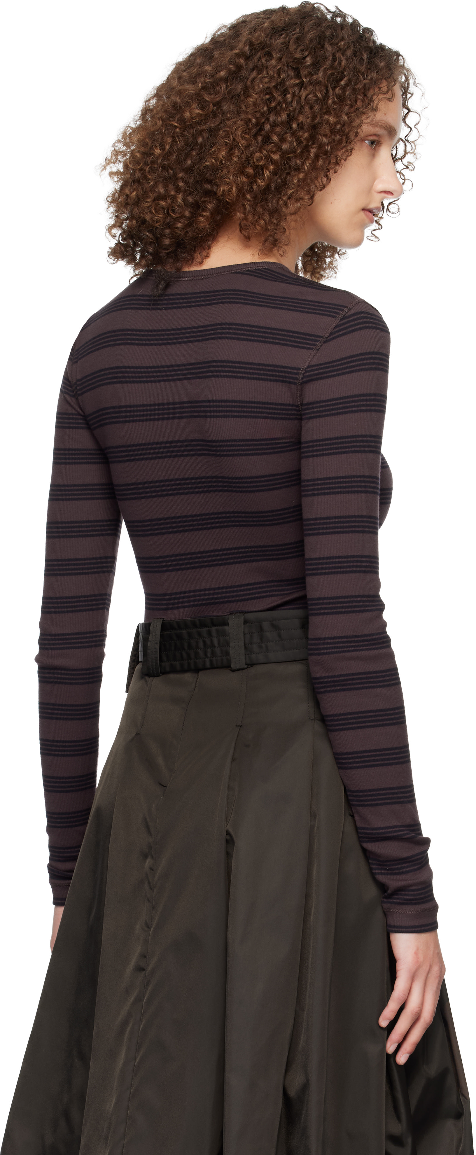 GANNI: Brown & Black Stripe Rib Longsleeve T-shirt | SSENSE