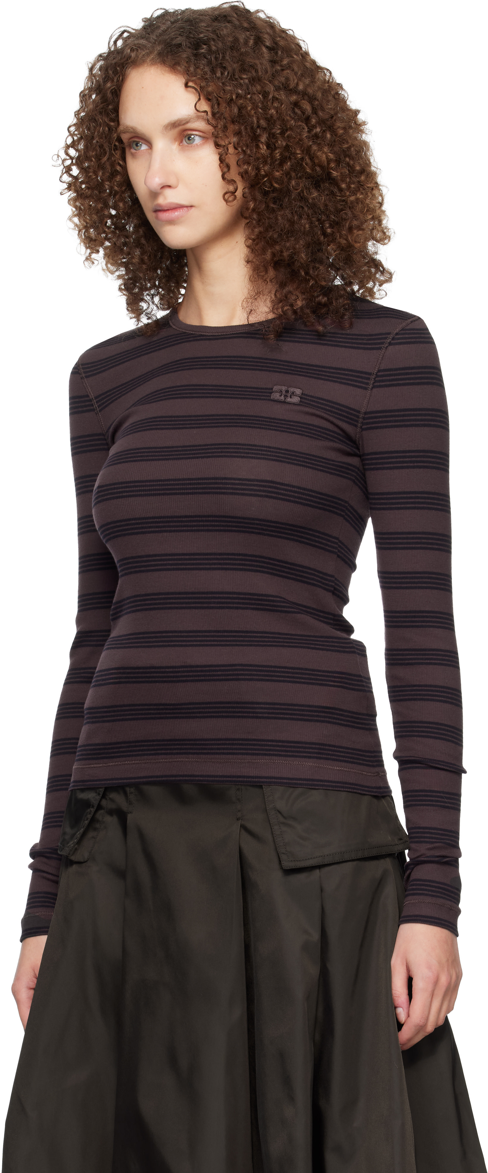 GANNI Striped Cotton Rib Long-Sleeve Ganni Stripe Soft Cotton Long