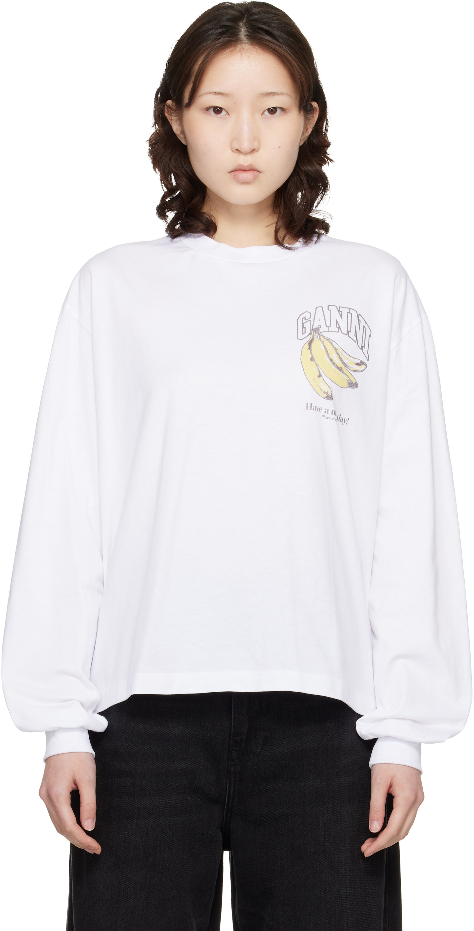 GANNI: White Long Sleeve Fruit T-shirt | SSENSE