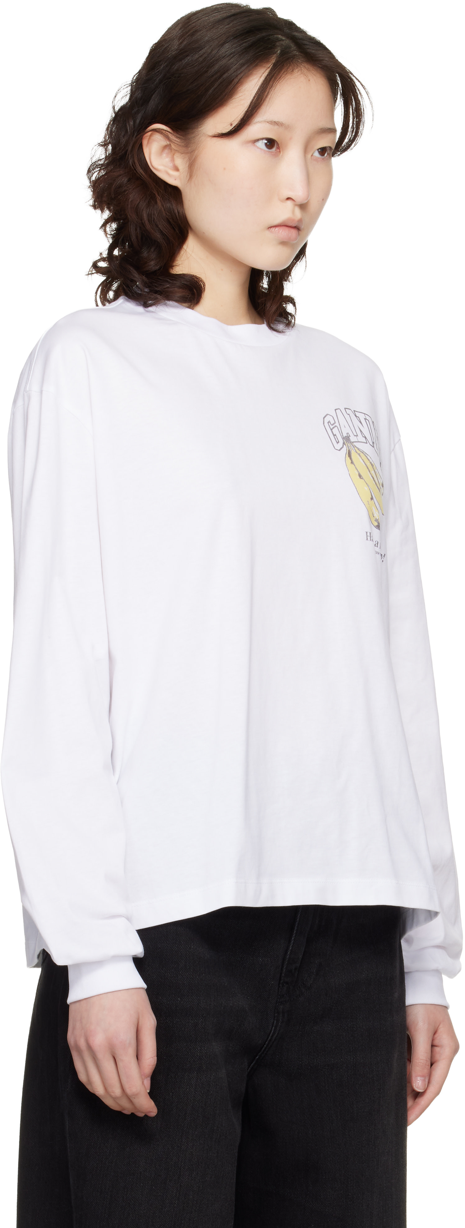 GANNI: White Long Sleeve Fruit T-shirt | SSENSE