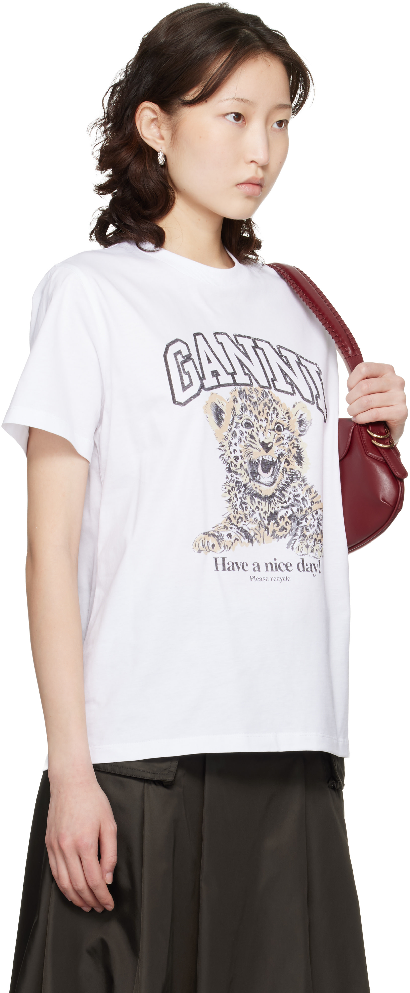 GANNI: ホワイト Basic Jersey Leopard Relaxed Tシャツ | SSENSE 日本