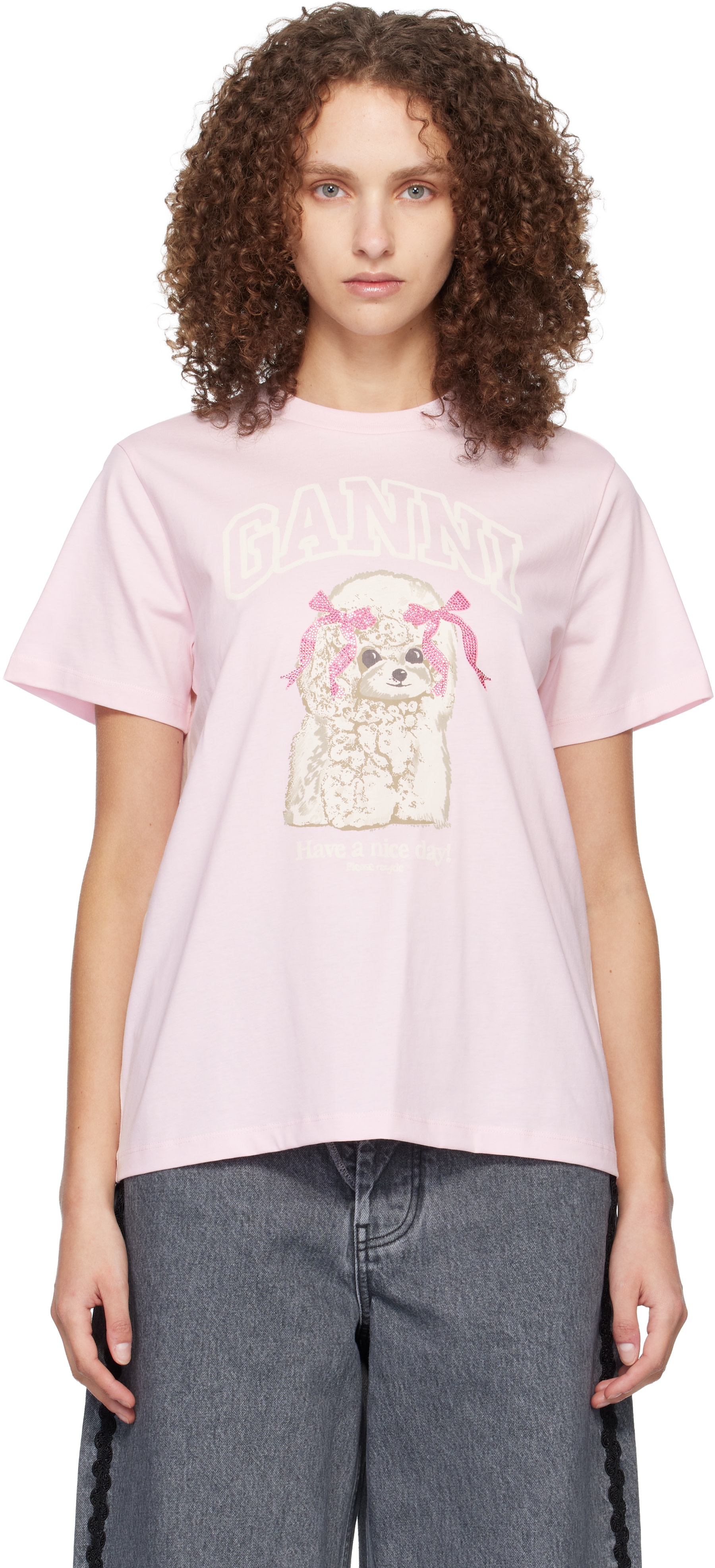 GANNI - T-shirt rose à image