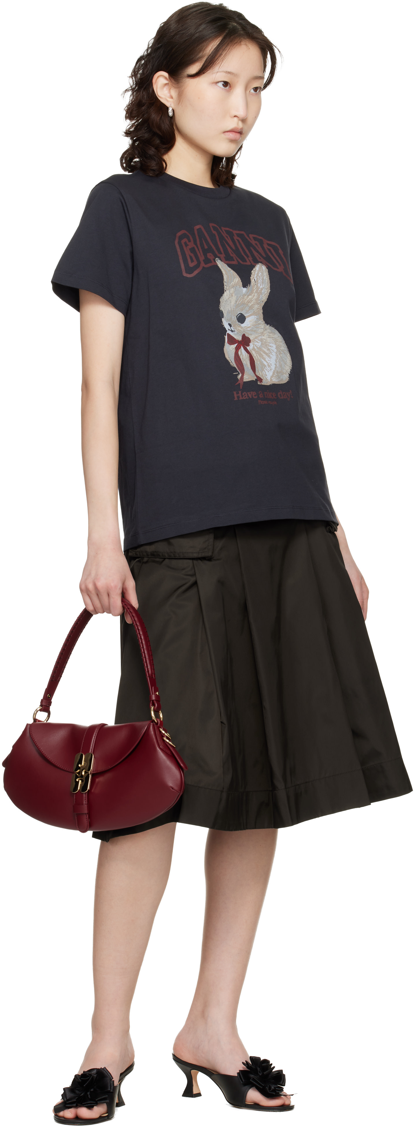 GANNI: Black Bunny T-shirt | SSENSE