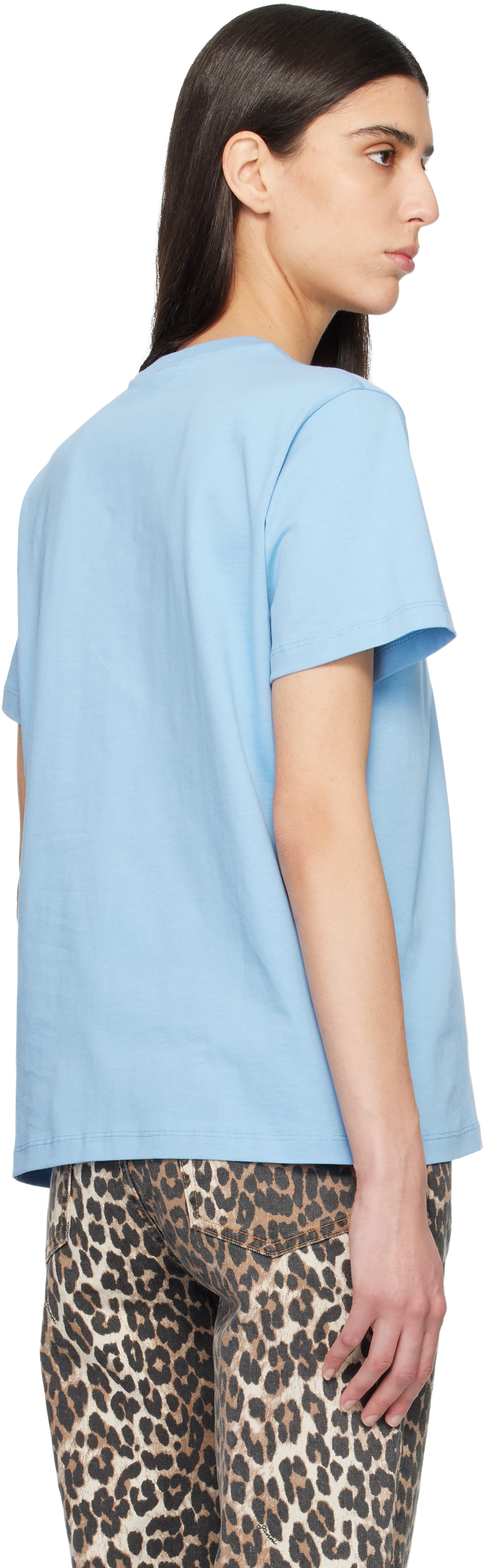 GANNI: Blue Relaxed Jersey Tiger T-shirt | SSENSE