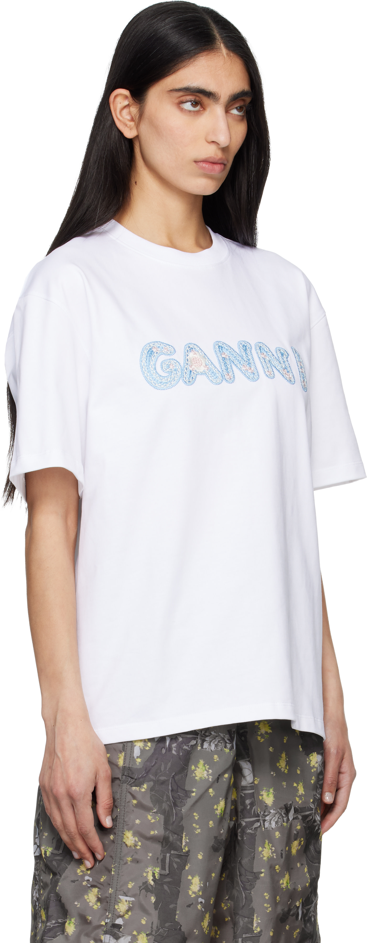 GANNI: ホワイト 'Ganni' ヘビーコットン リラックスフィット Tシャツ