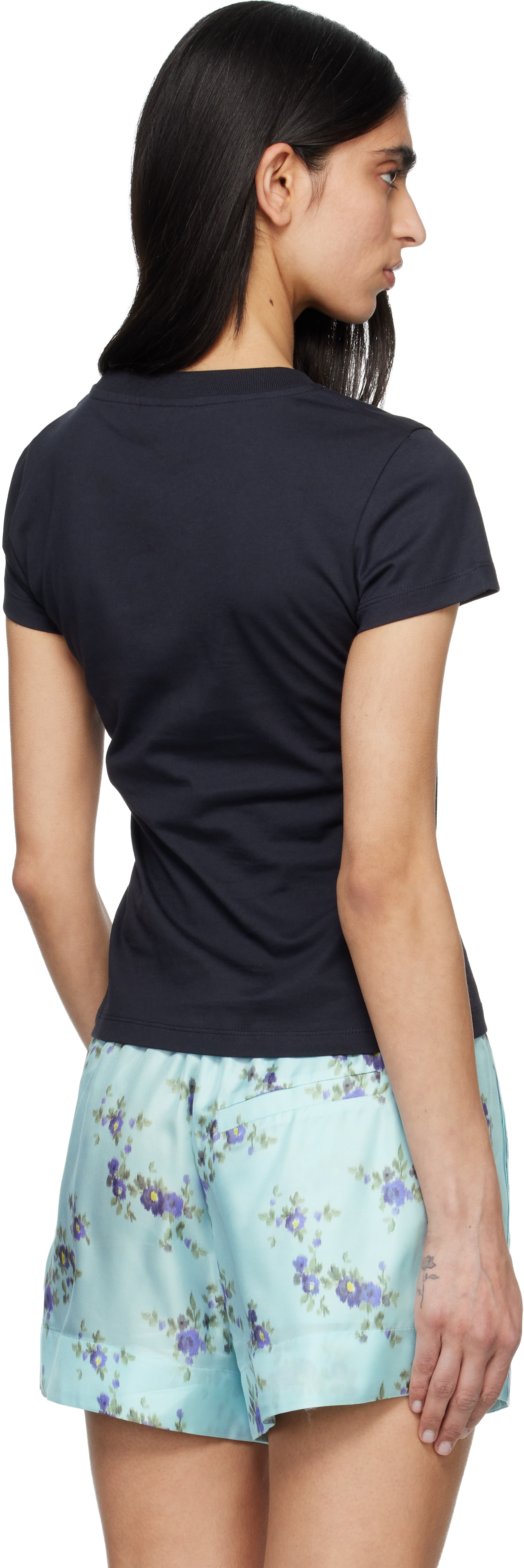 GANNI - Micro t-shirt noir à logo