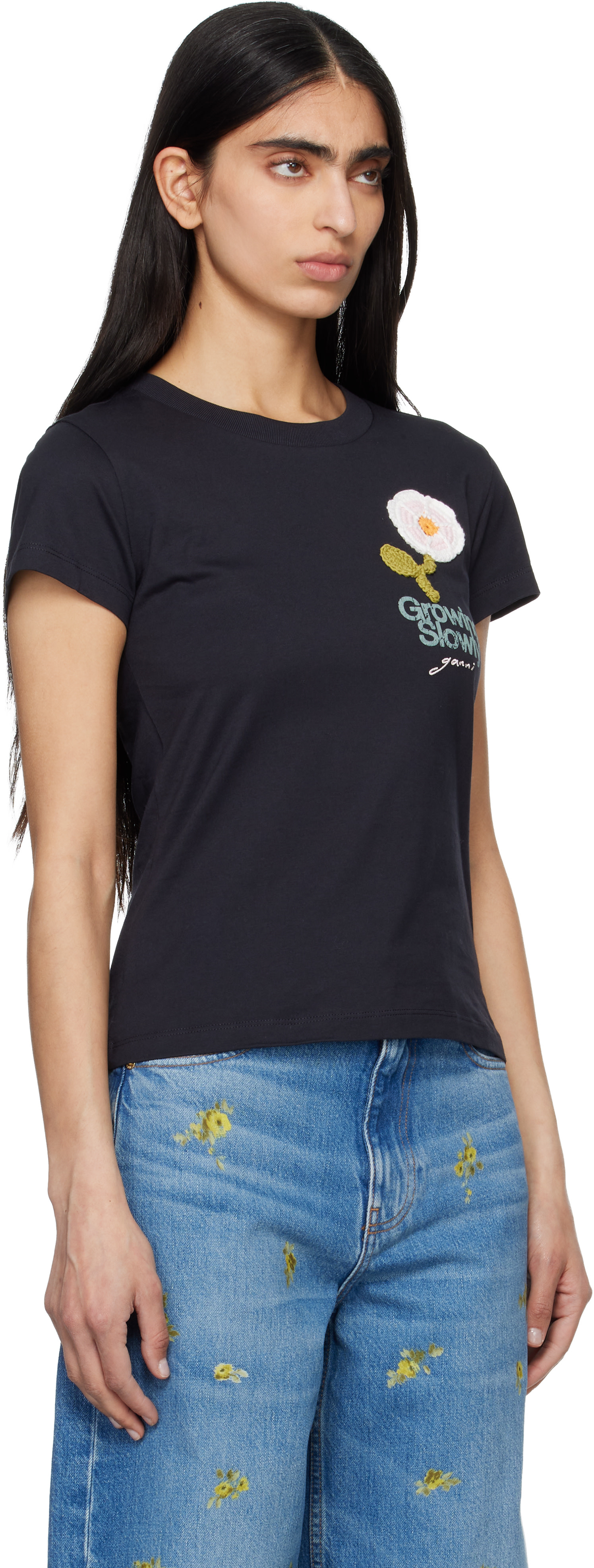 GANNI - Micro t-shirt noir à image