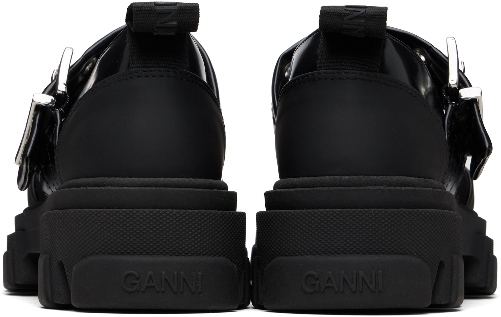 GANNI: Black Cleated Ballerina Box Loafers | SSENSE