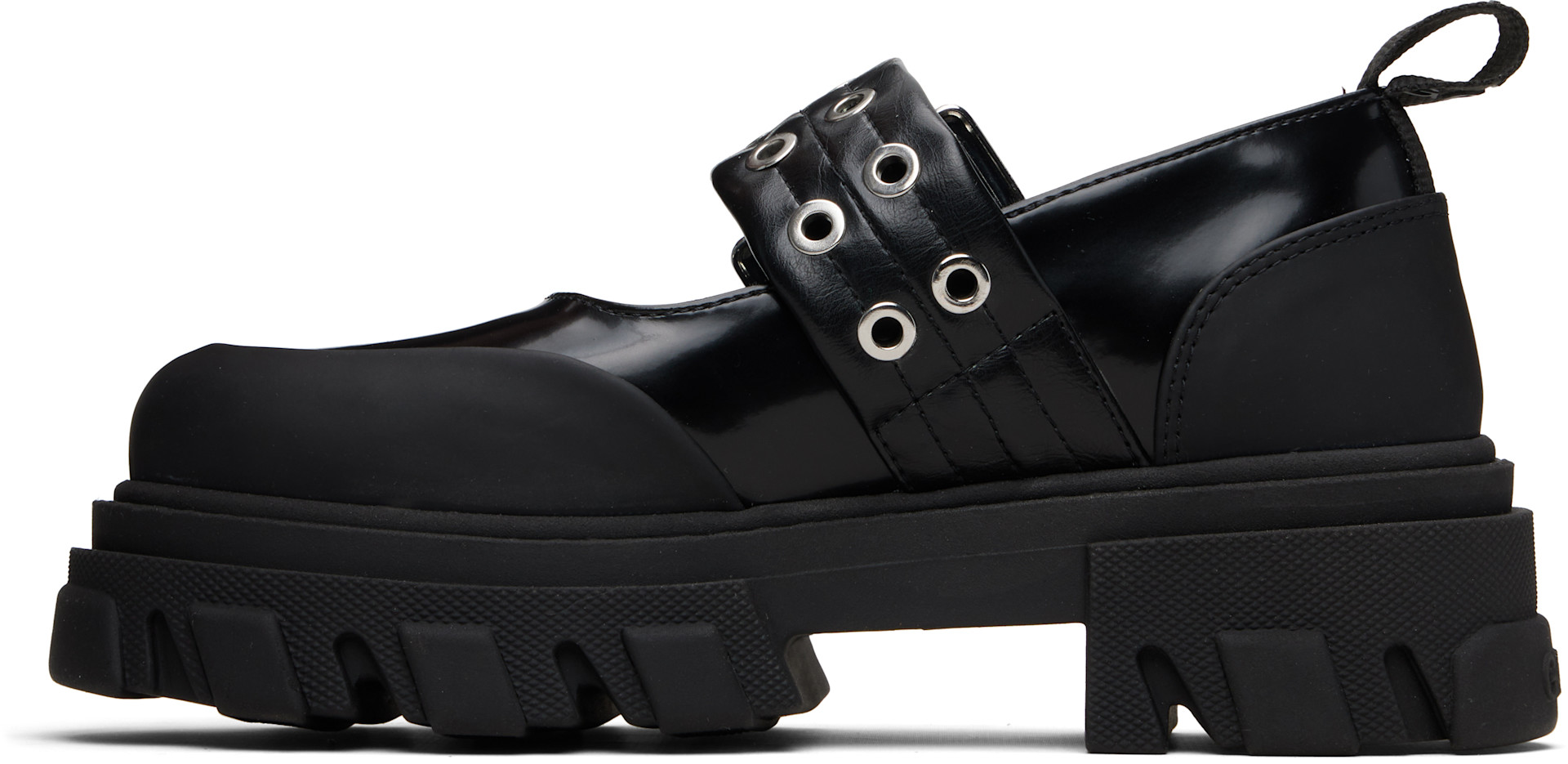 GANNI: Black Cleated Ballerina Box Loafers | SSENSE