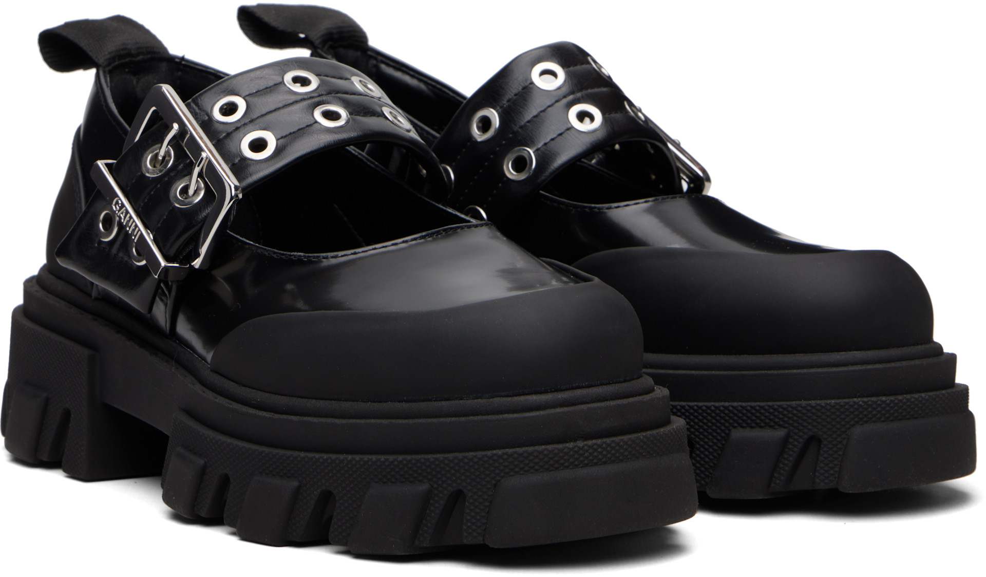 GANNI: Black Cleated Ballerina Box Loafers | SSENSE Australia