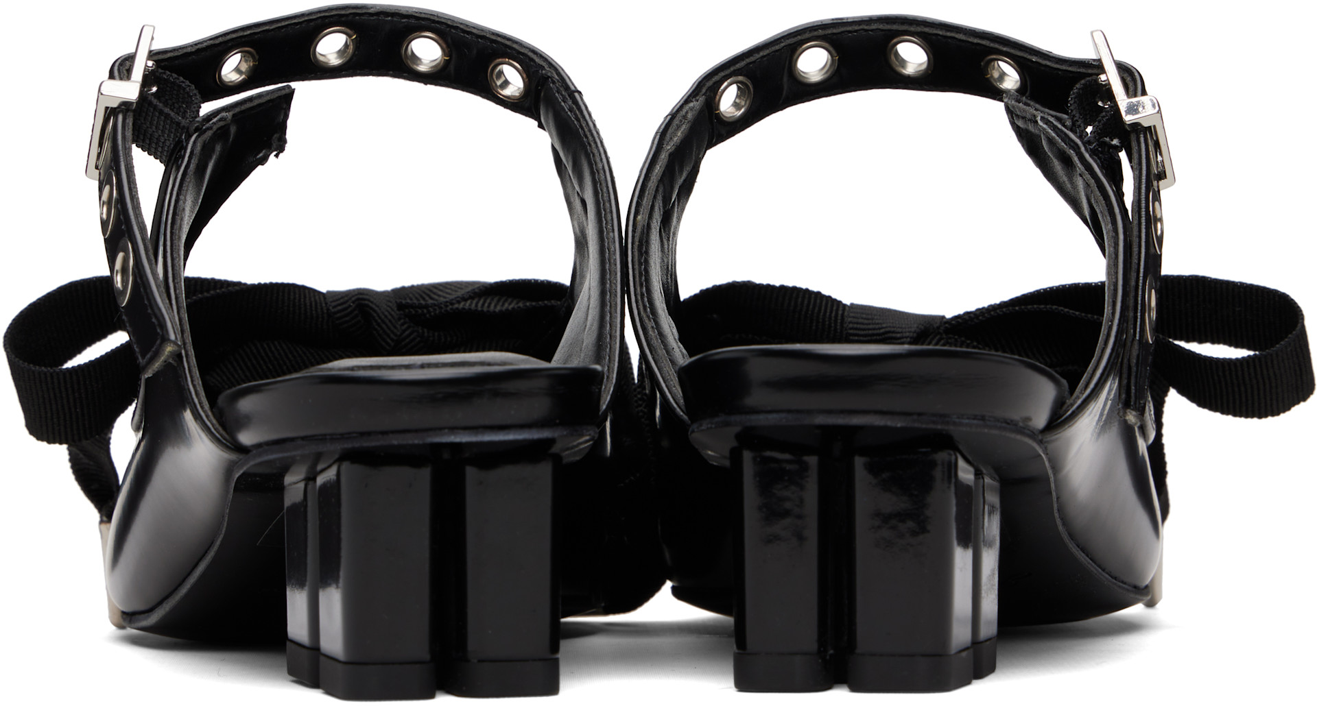 GANNI: Black Eyelets Lace Up Mule Heels | SSENSE