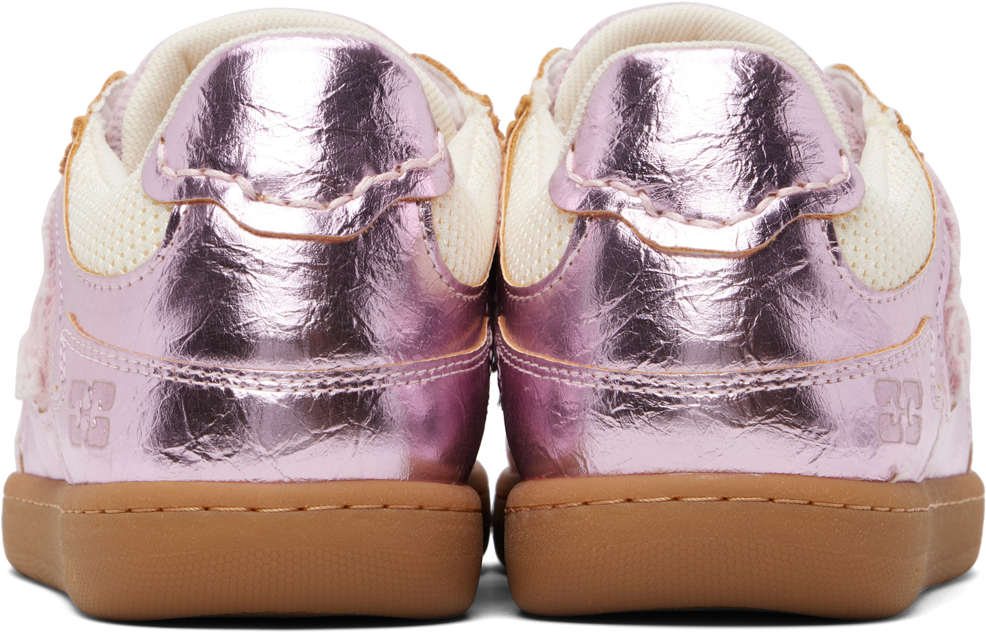 GANNI: Pink Crinkle Metallic Sneakers | SSENSE