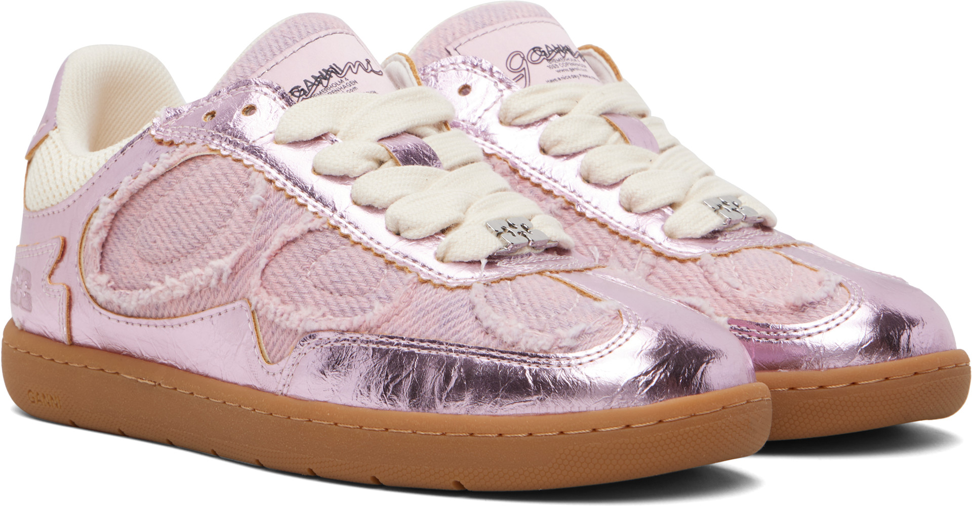 GANNI: ピンク Crinkle Metallic スニーカー | SSENSE 日本