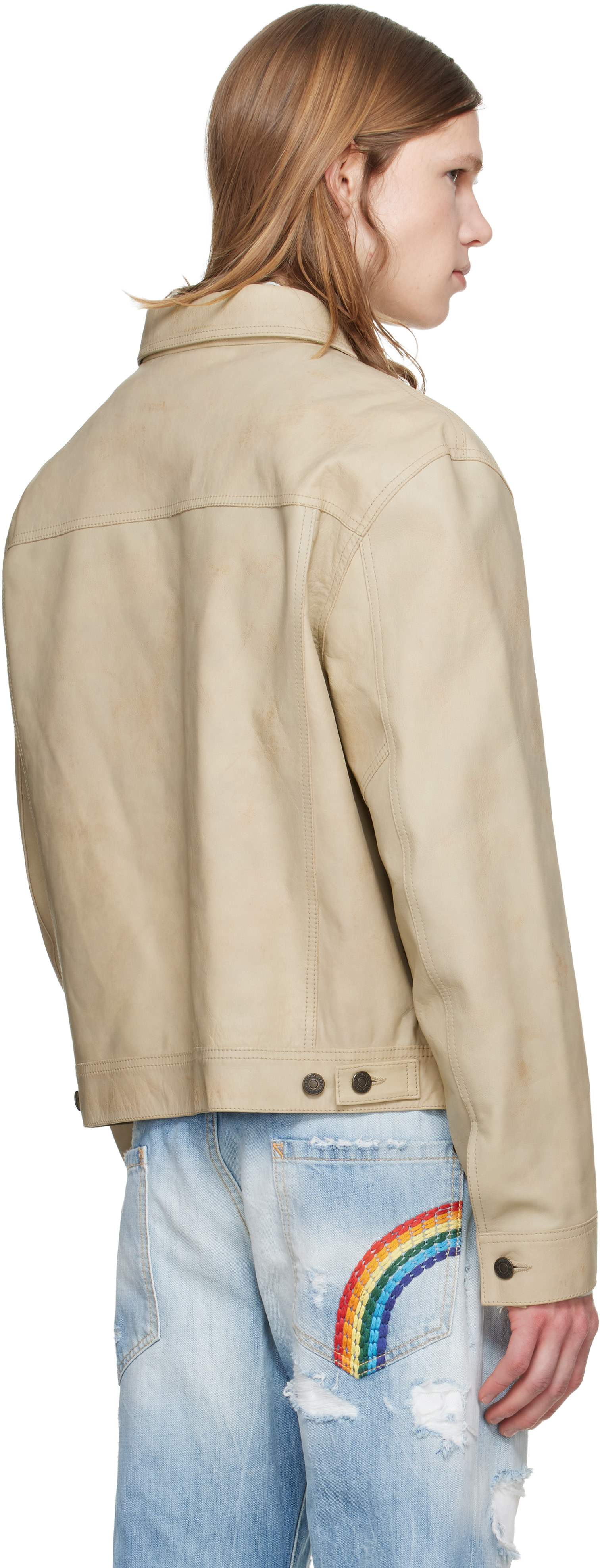 Dsquared2 - Beige Leather Jean Jacket