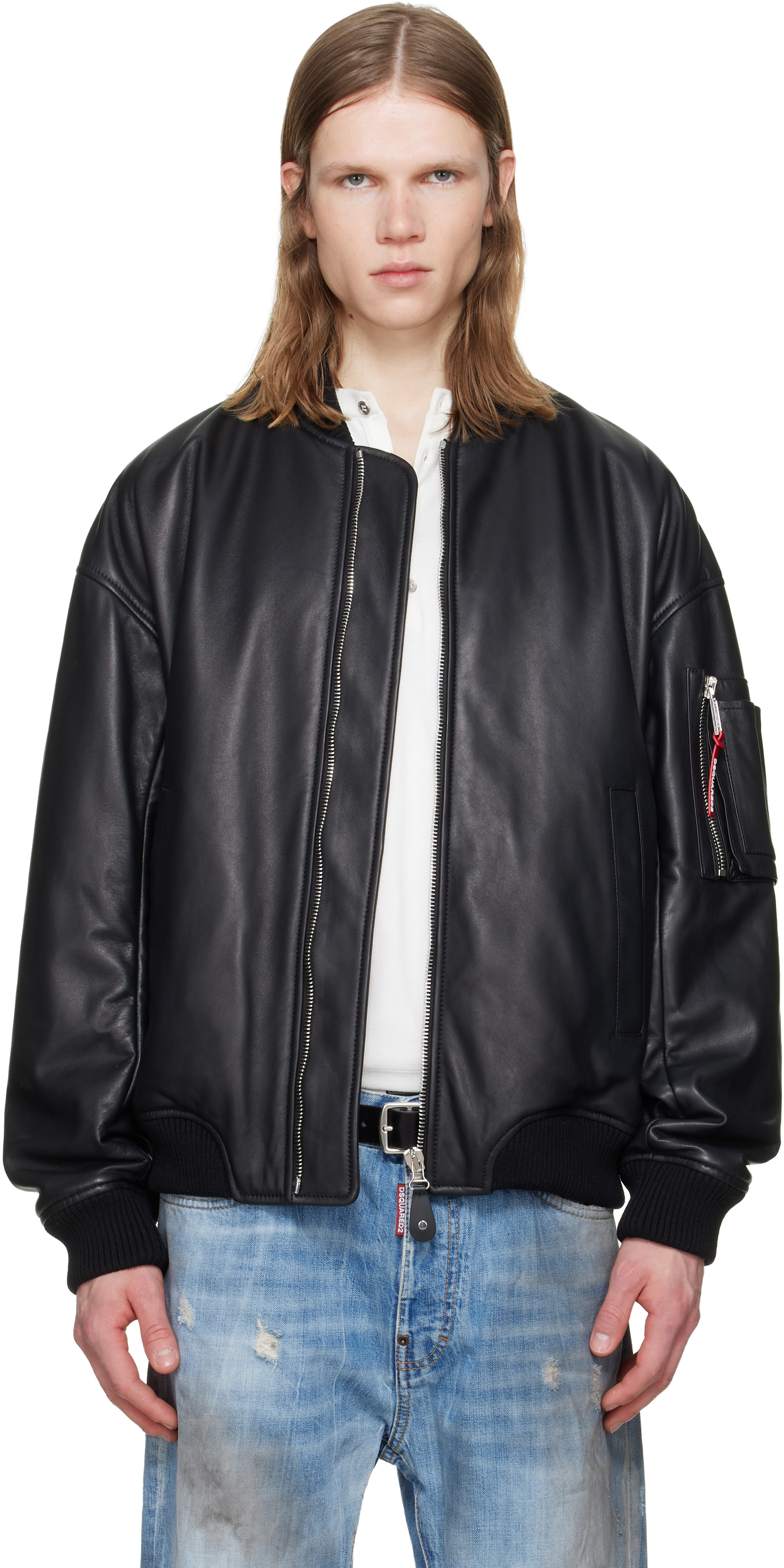 Dsquared2 - Blouson aviateur noir en cuir