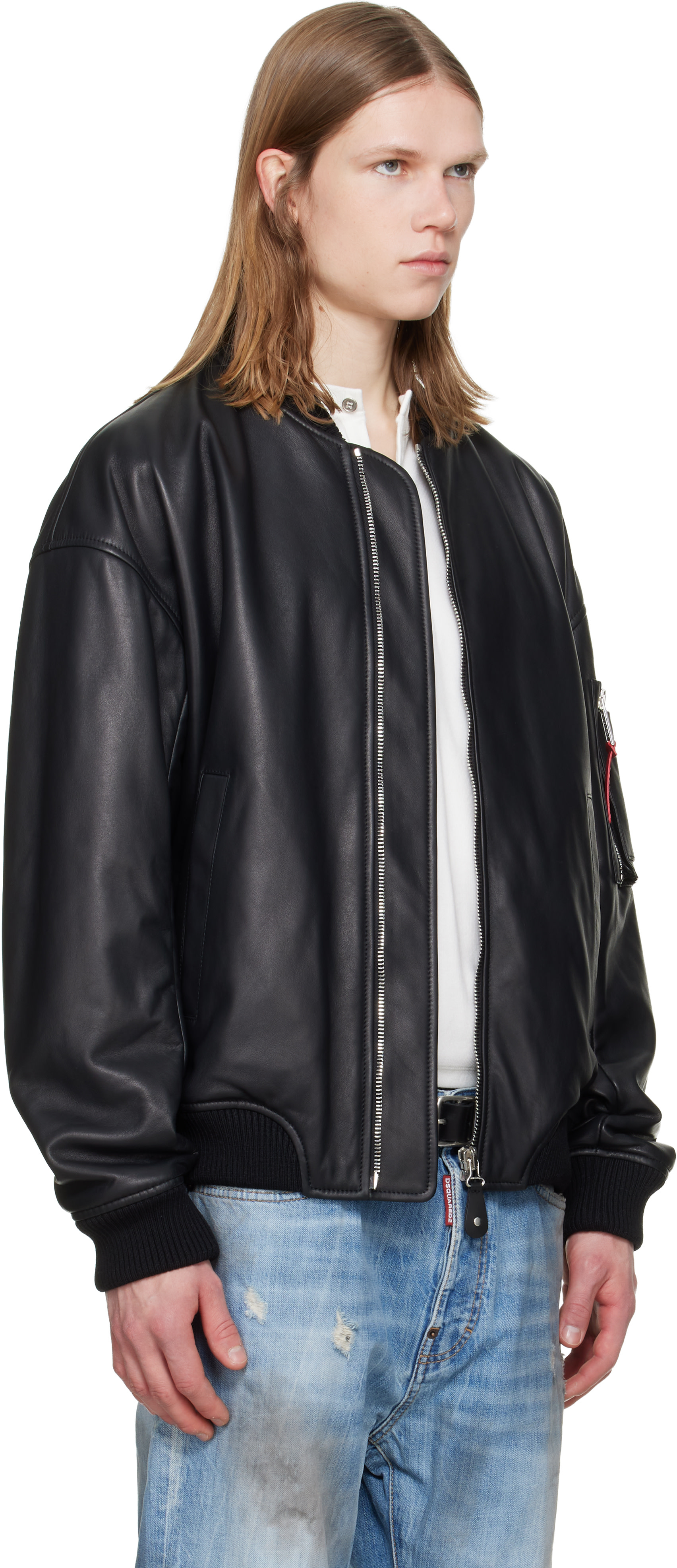 Dsquared2 - Blouson aviateur noir en cuir