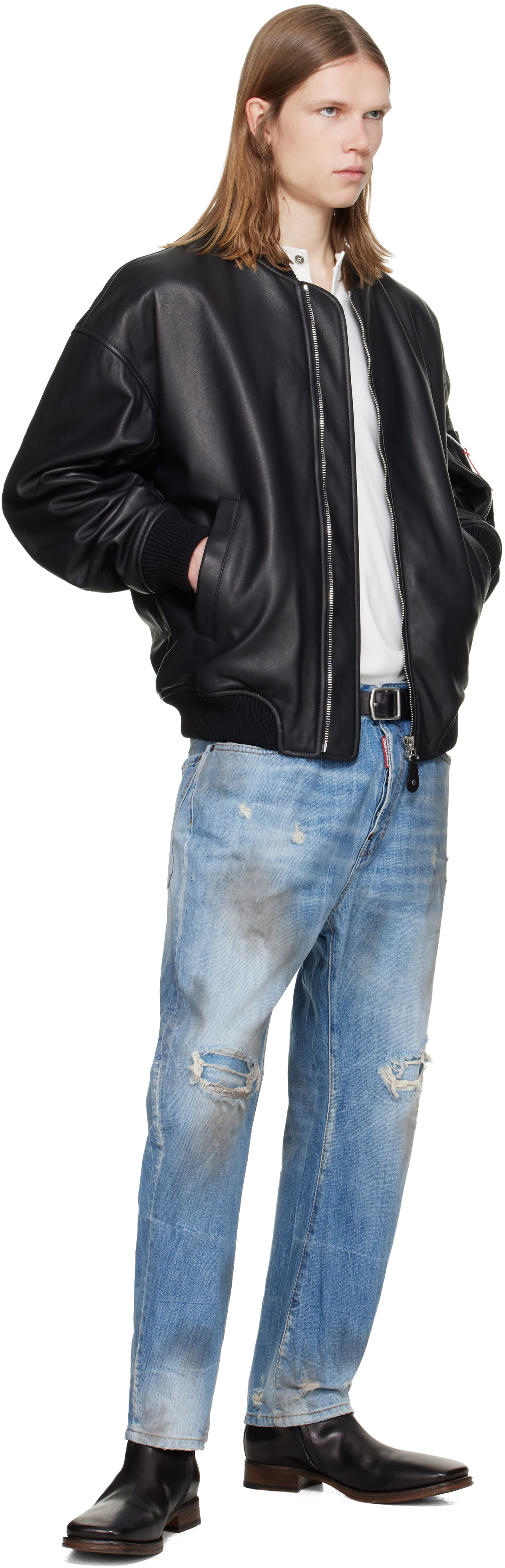Dsquared2 - Blouson aviateur noir en cuir