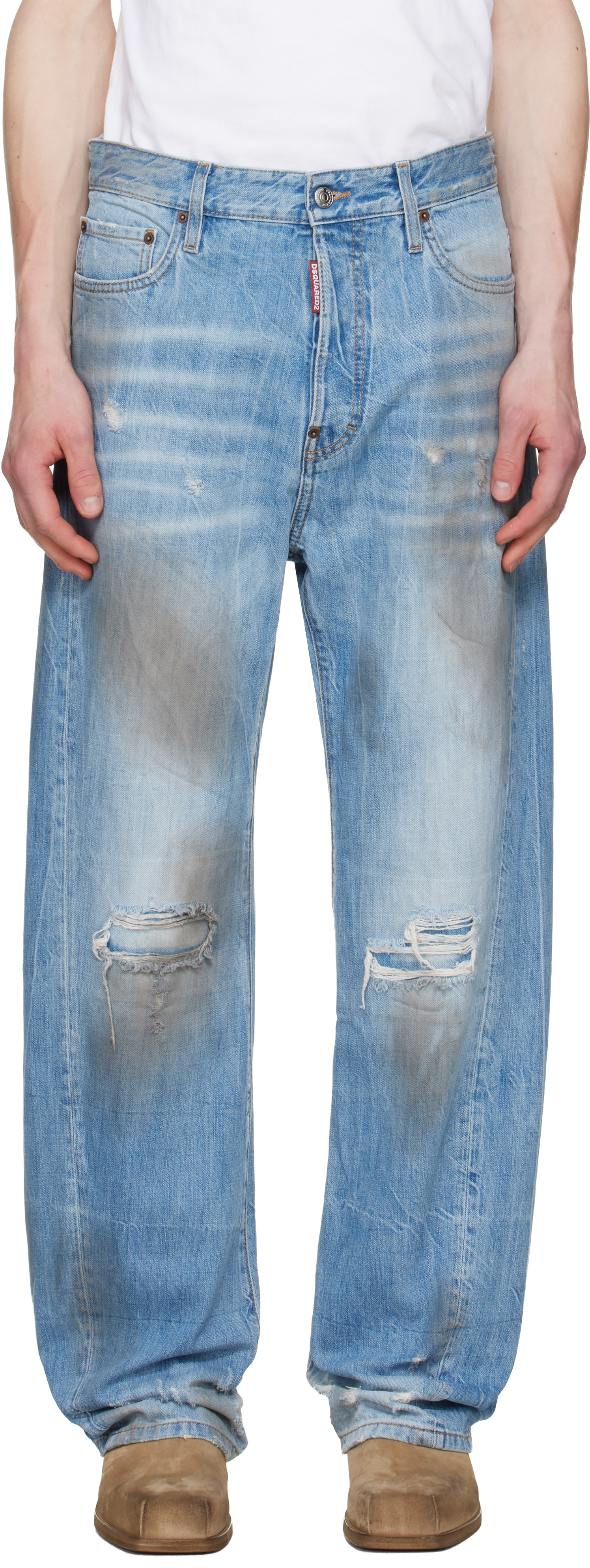 Dsquared2 - Jean décontracté léger bleu à effets taché et usé