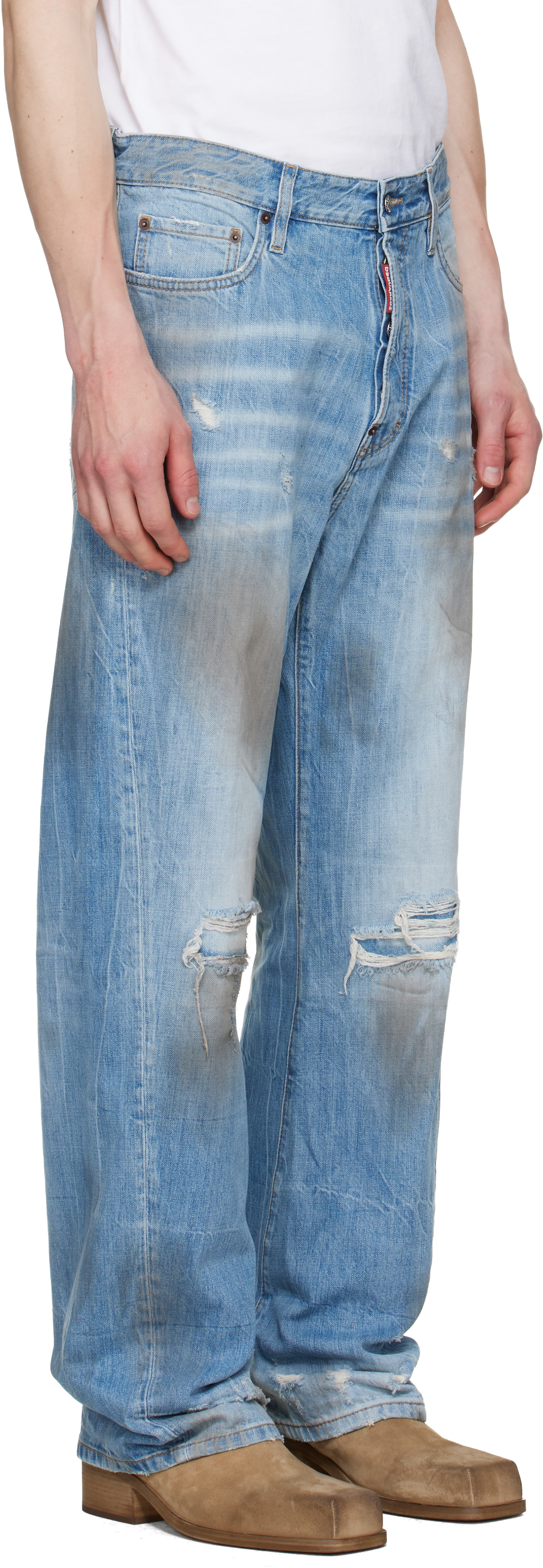 Dsquared2 - Jean décontracté léger bleu à effets taché et usé