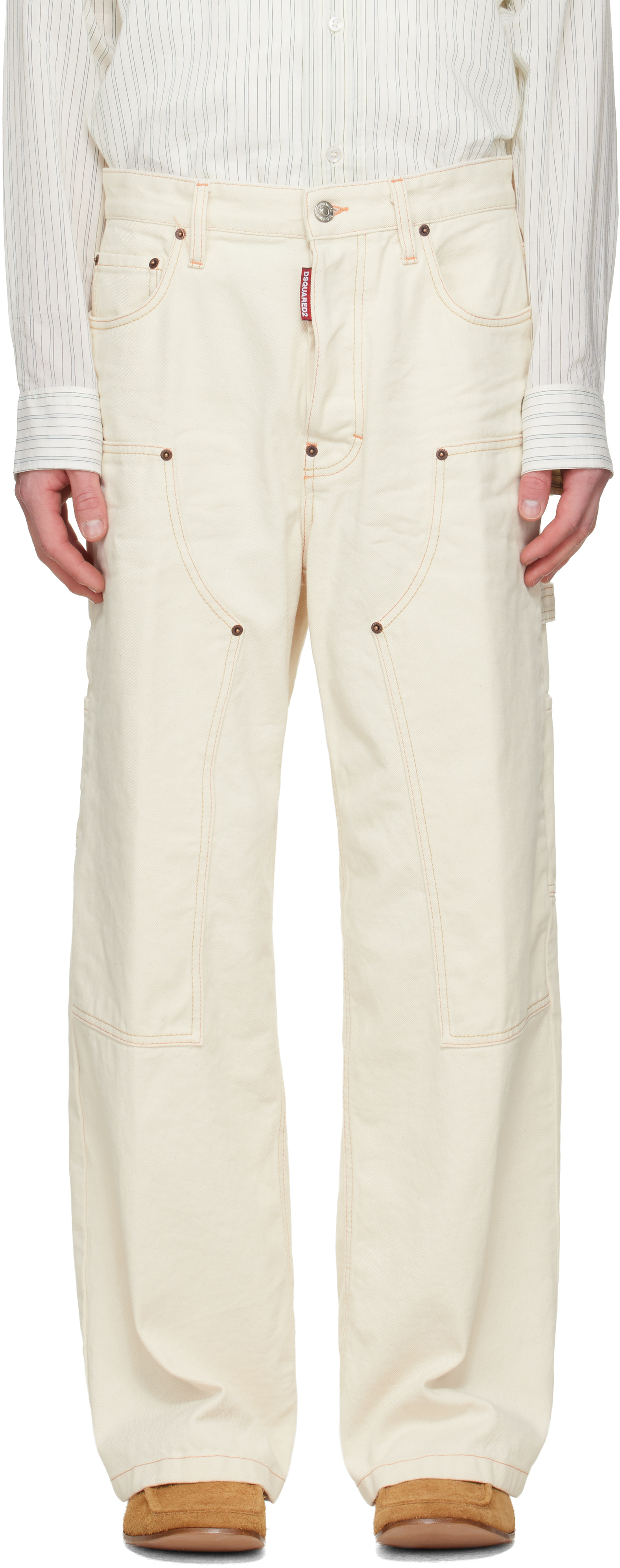 Dsquared2 - Pantalon menuiser ample blanc cassé