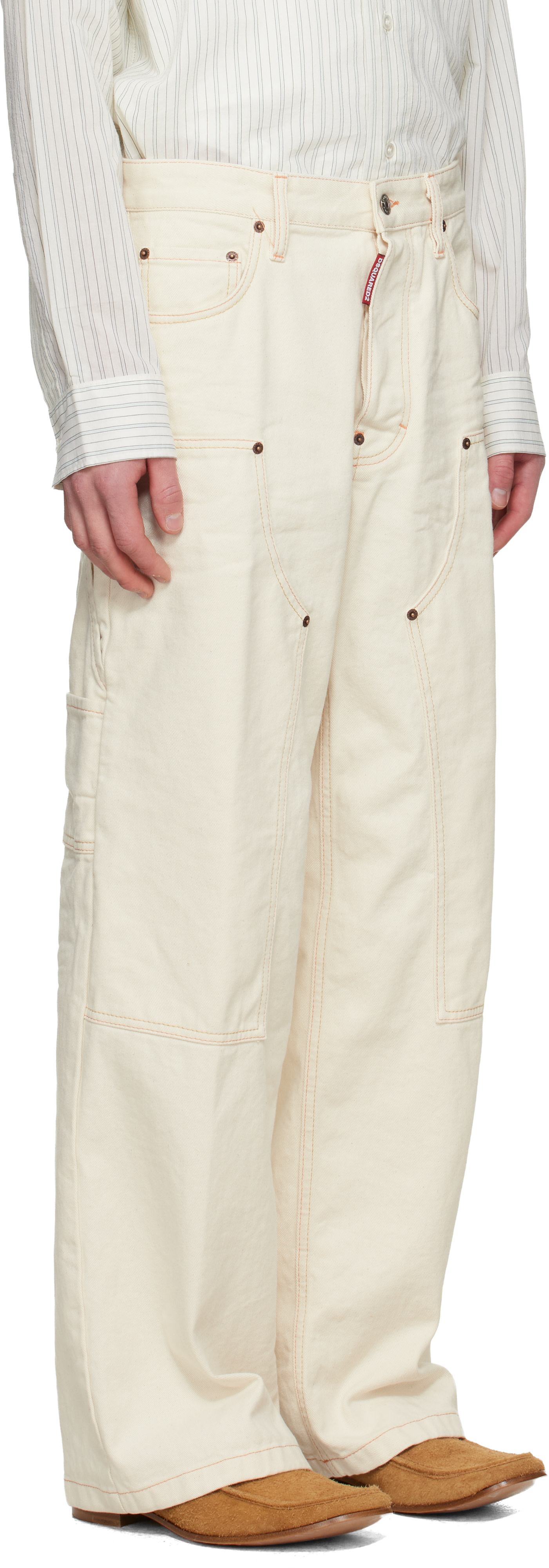 DSQUARED2 ペインターパンツ 46 ホワイト Dsquared2: Off-White Baggy Carpenter Trousers | SSENSE