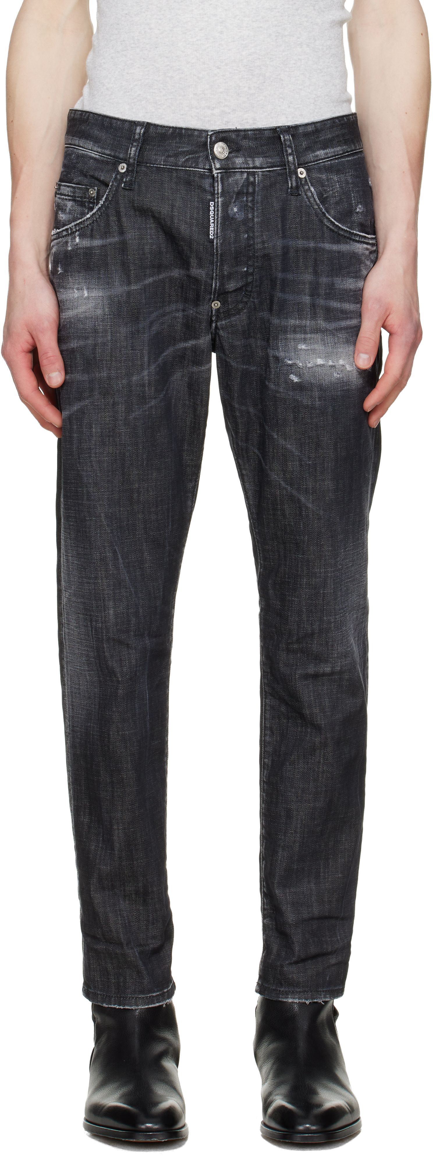 Dsquared2 - Jean noir en denim extensible à effet usé