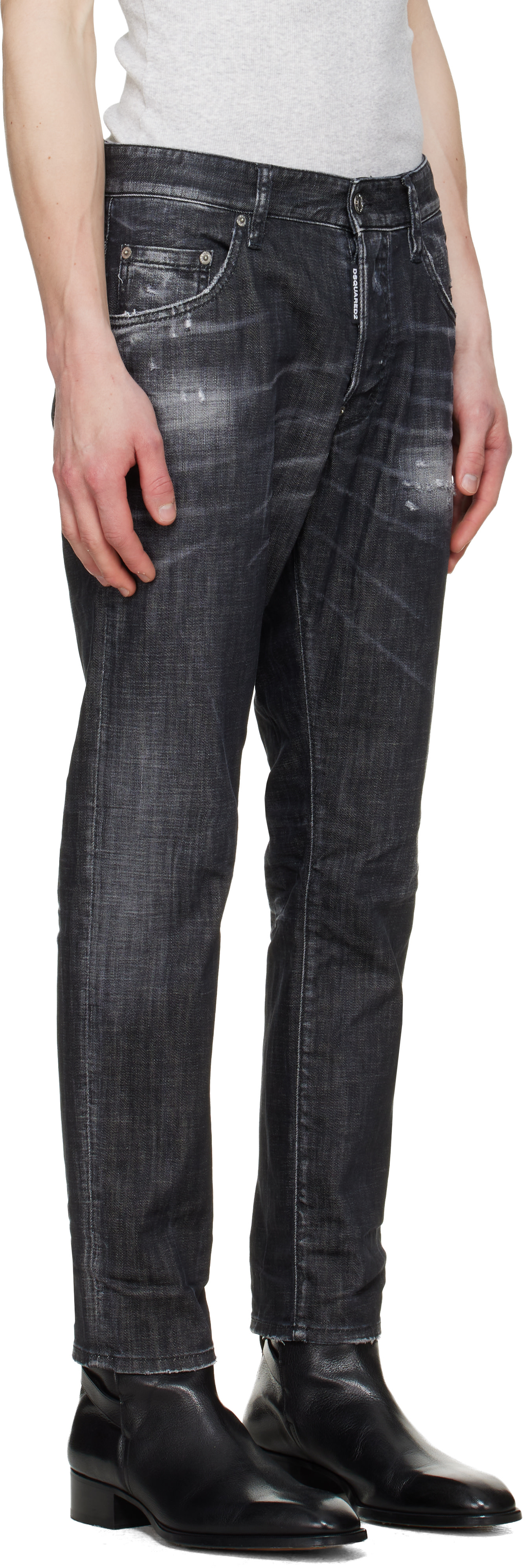 Dsquared2 - Jean noir en denim extensible à effet usé