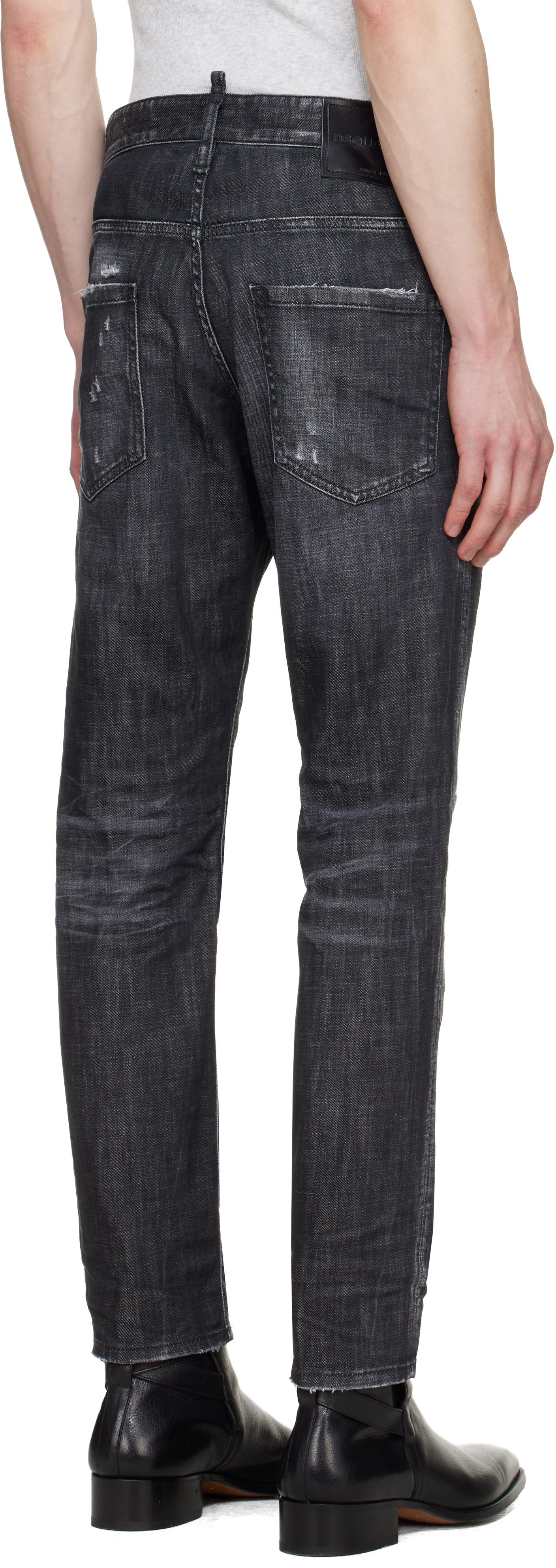Dsquared2 - Jean noir en denim extensible à effet usé
