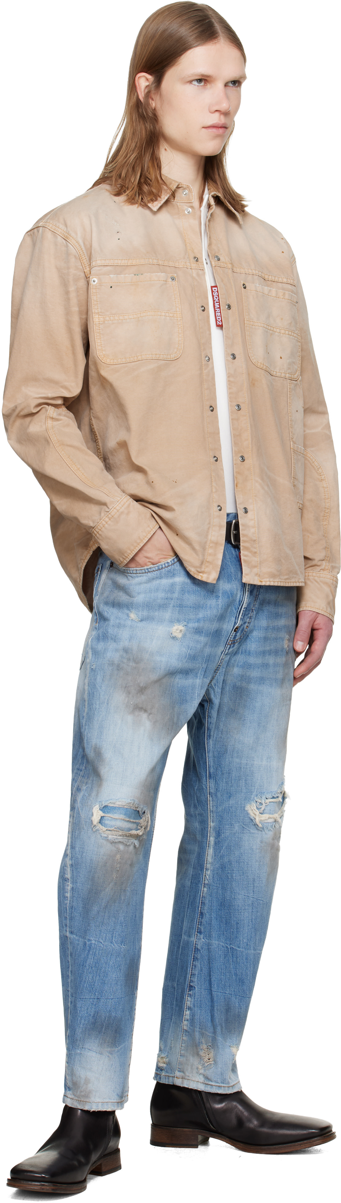 Dsquared2 - Chemise menuisier teinte en plongée beige