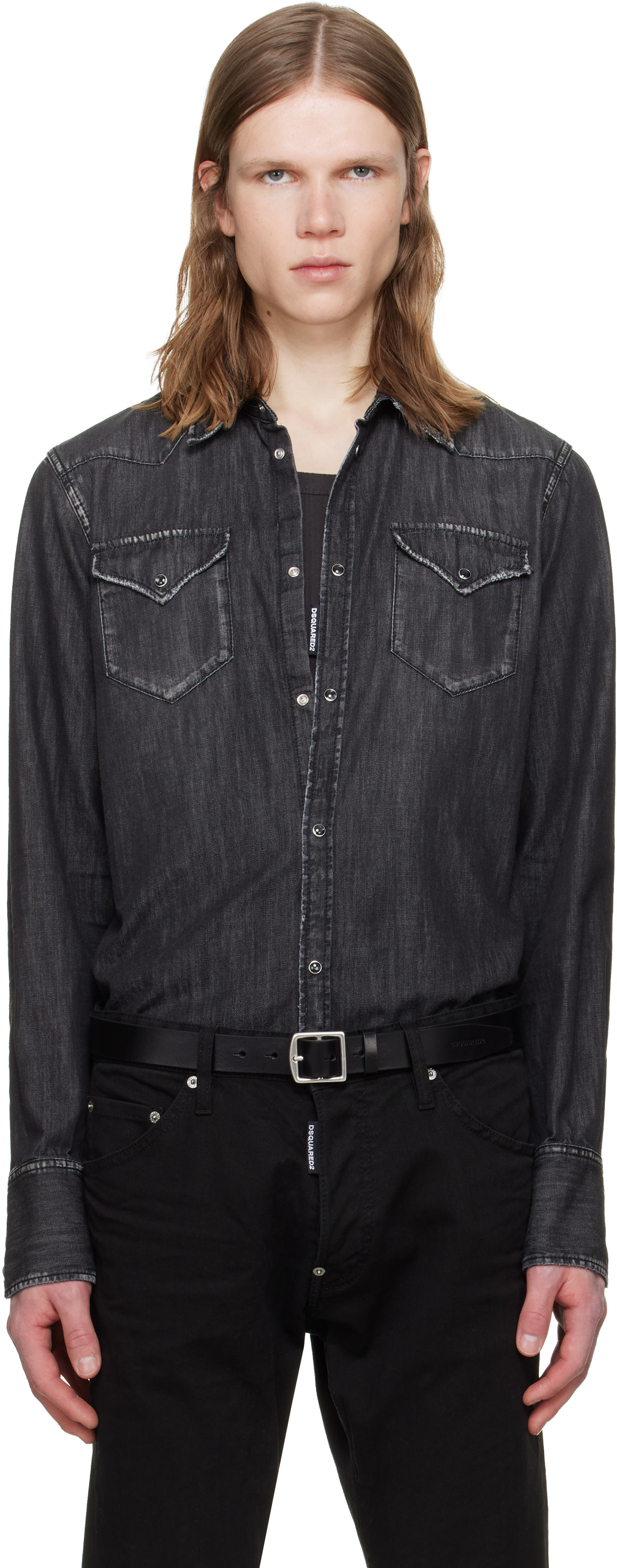 13万円 DSQUARED2 FASHION WESTERN SHIRT 50 Dsquared2: Black Western Denim Shirt | SSENSE