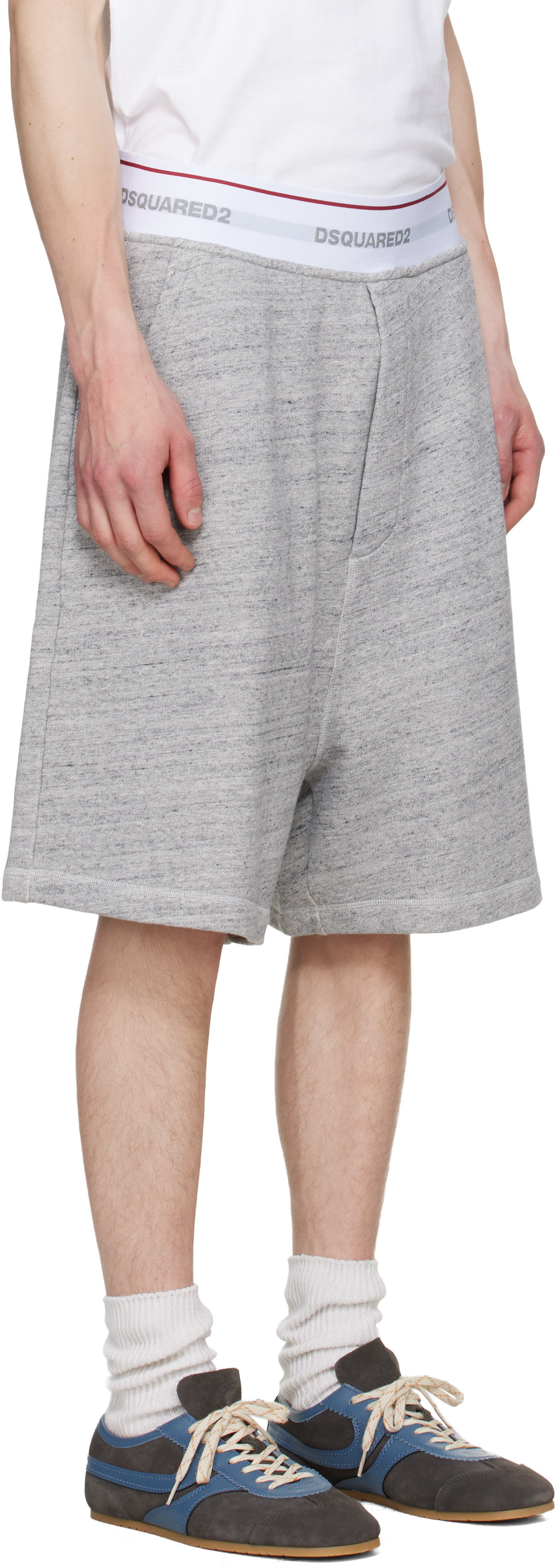 Dsquared2 - Short ample gris à taille à logos