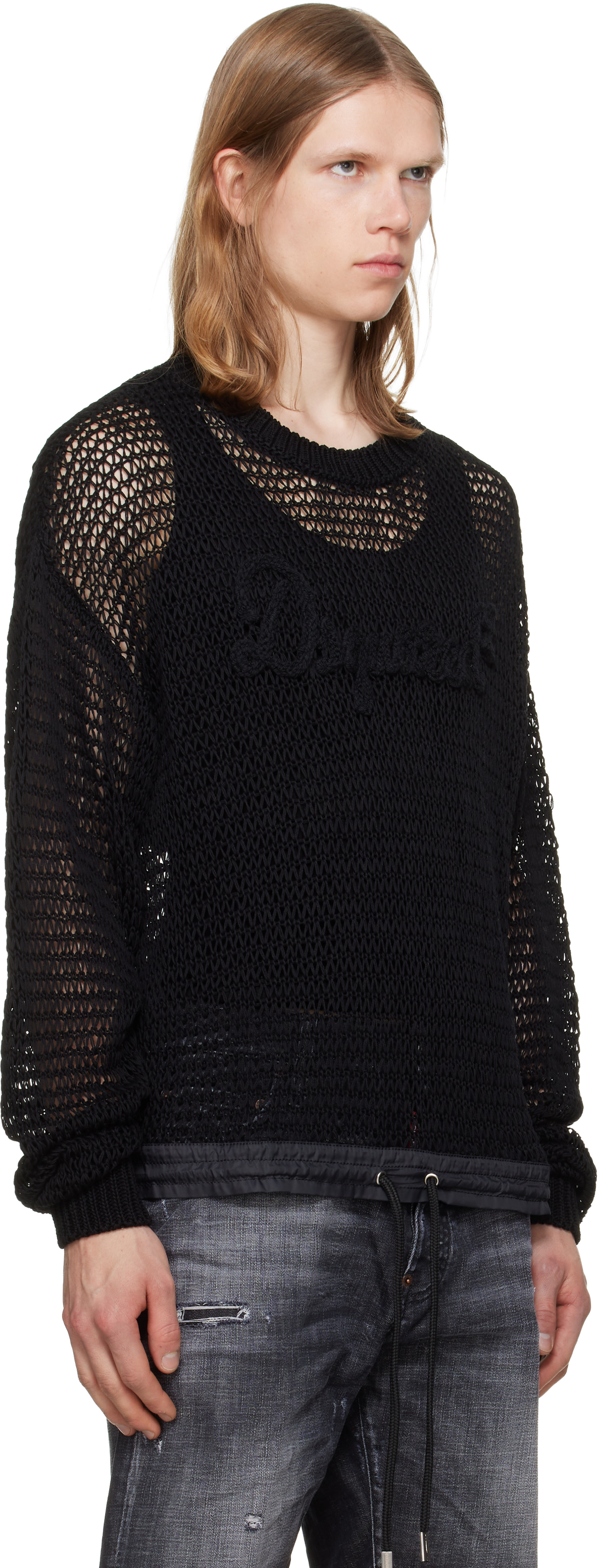Dsquared2: Black 'Dsquared2 Signature' Open Work Sweater | SSENSE