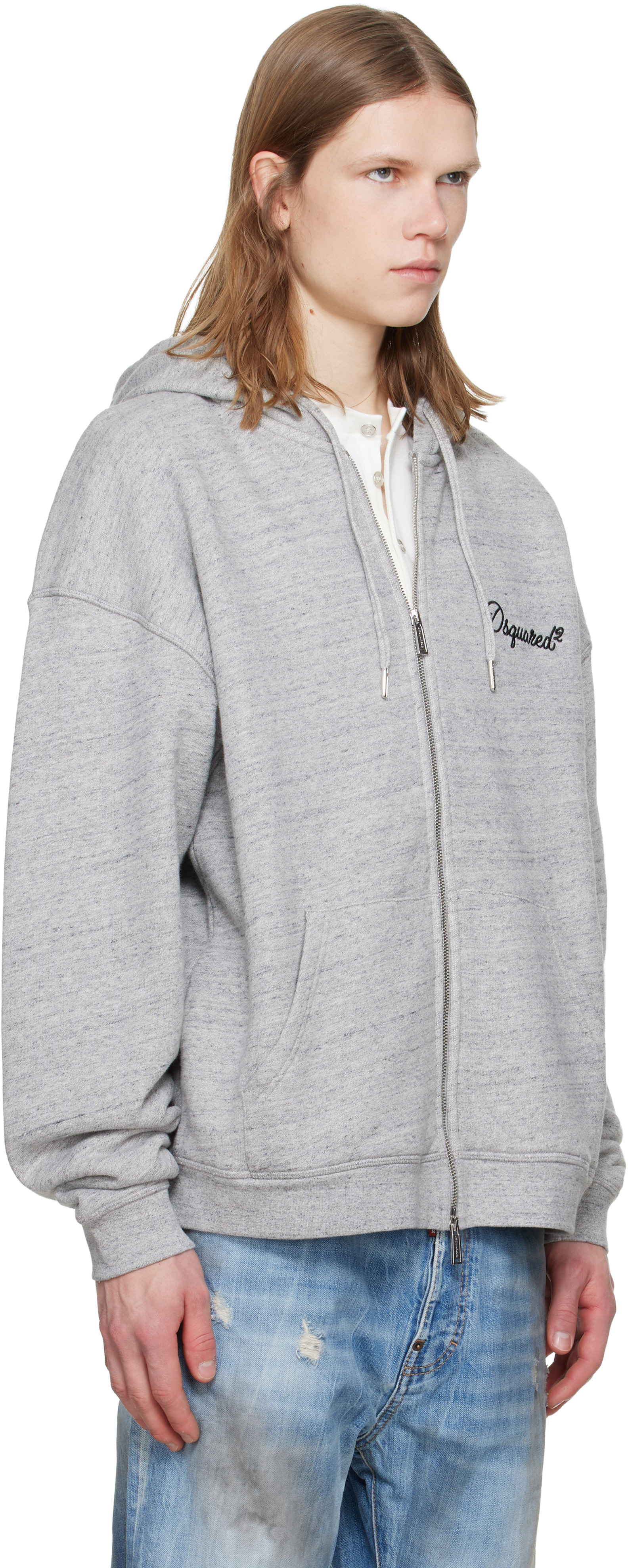 Dsquared2 - Pull à capuche décontracté gris à logo manuscrit