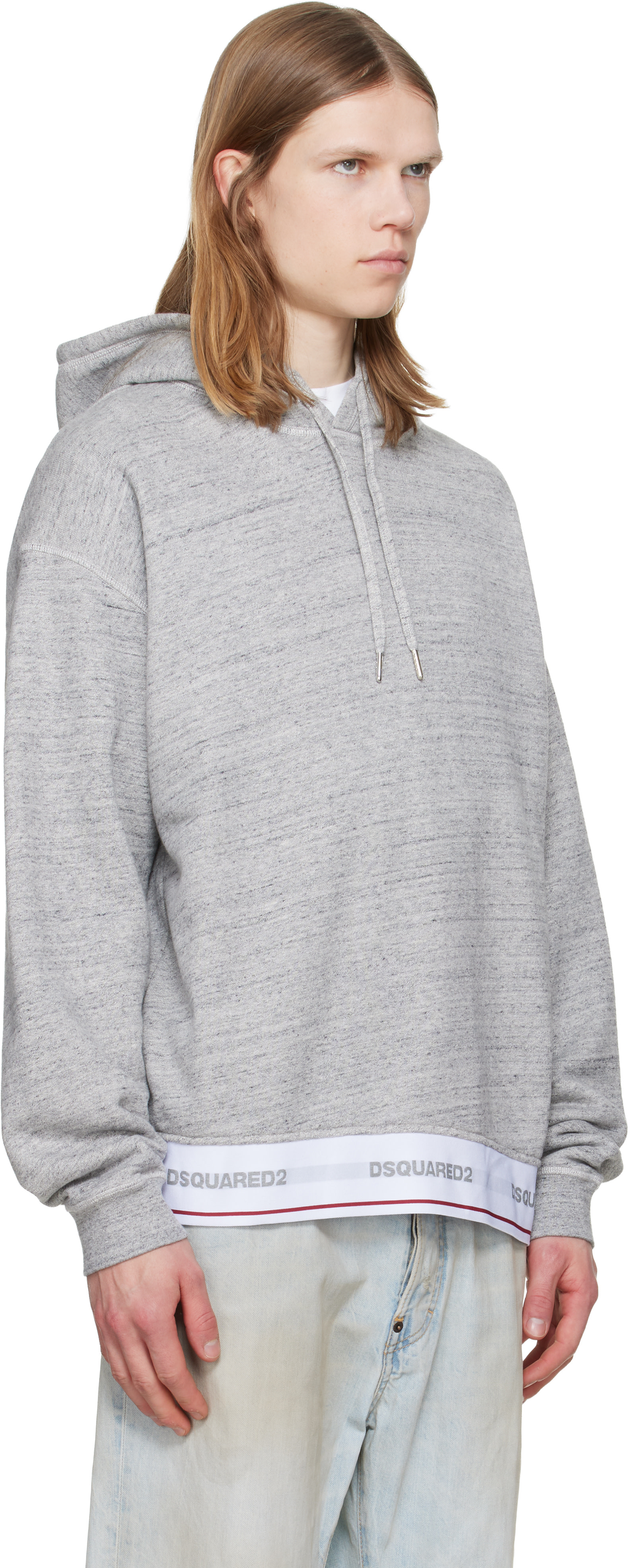 Dsquared2 - Pull à capuche décontracté gris à ourlet élastique à logos tissés