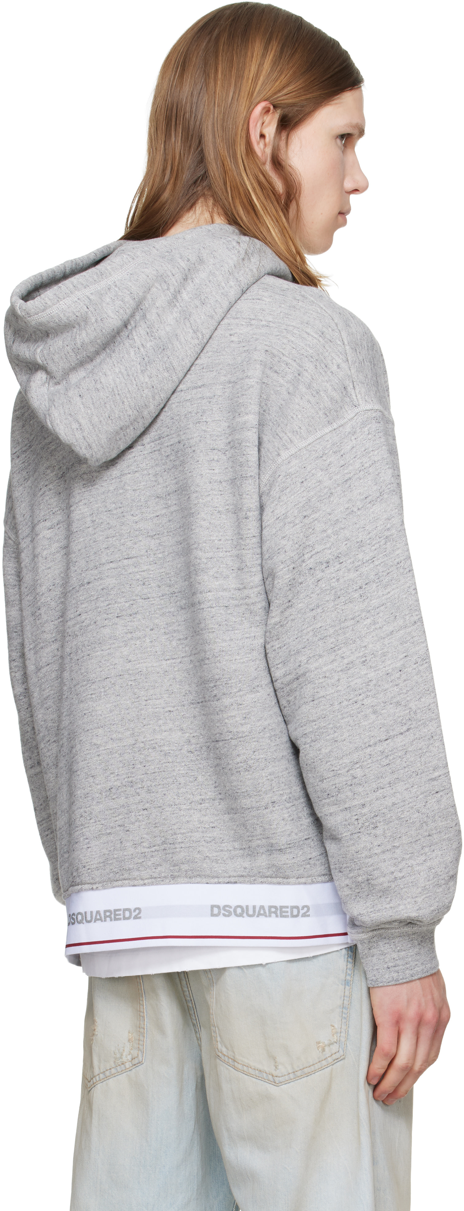 Dsquared2 - Pull à capuche décontracté gris à ourlet élastique à logos tissés