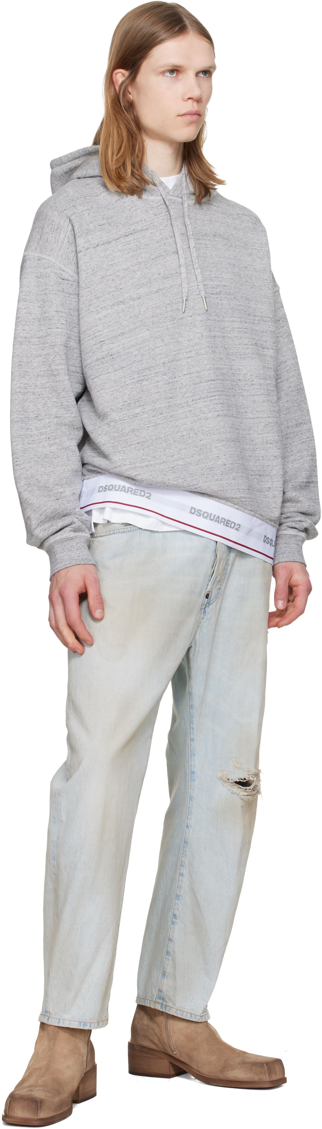 Dsquared2 - Pull à capuche décontracté gris à ourlet élastique à logos tissés