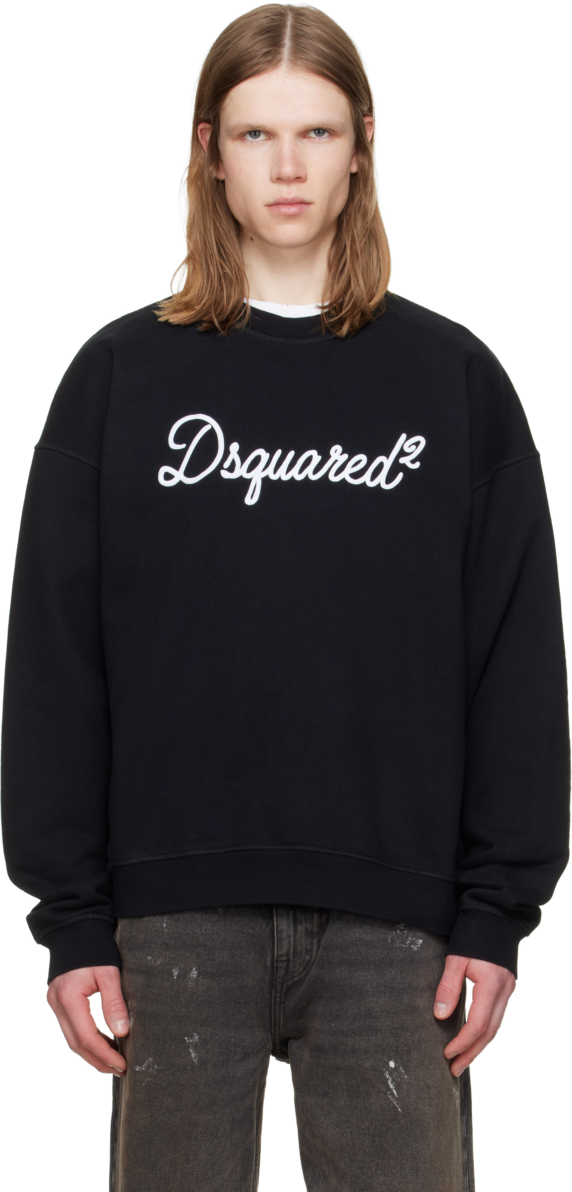 Dsquared2 - Pull à col ras du cou décontracté noir à logo