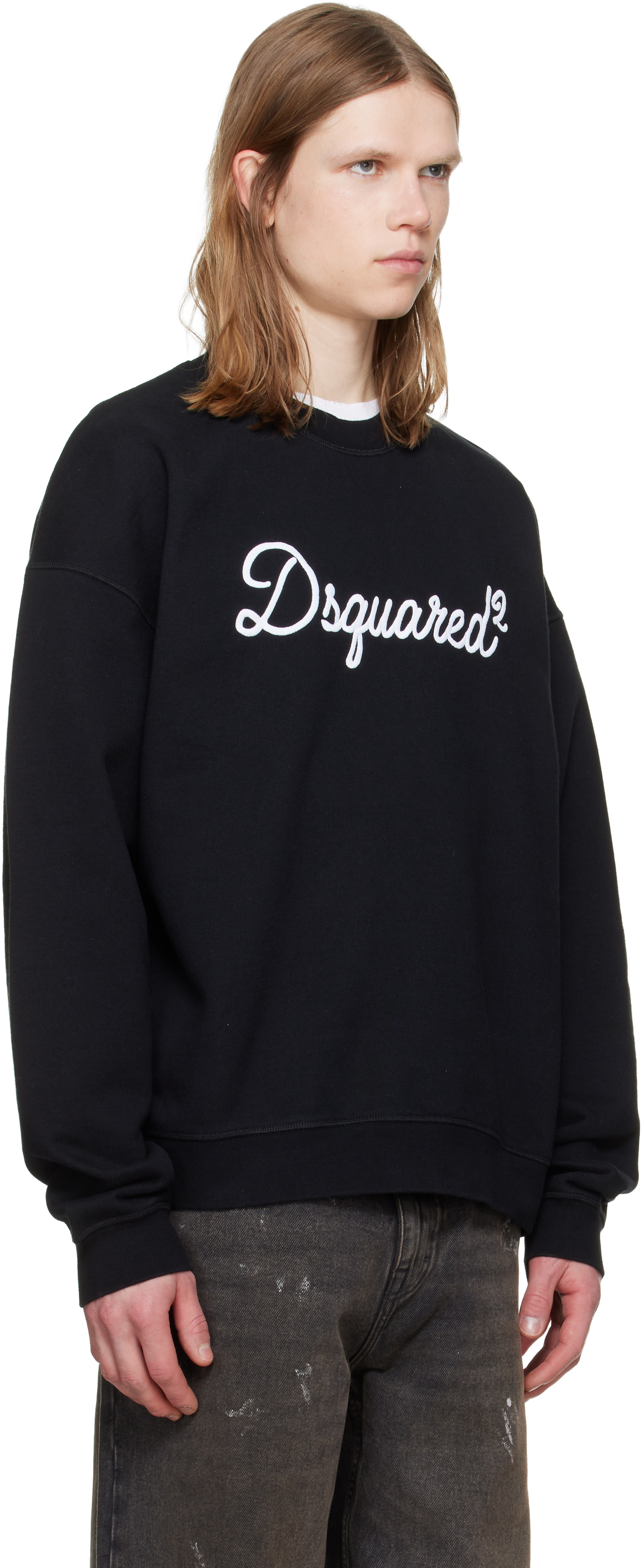 Dsquared2 - Pull à col ras du cou décontracté noir à logo